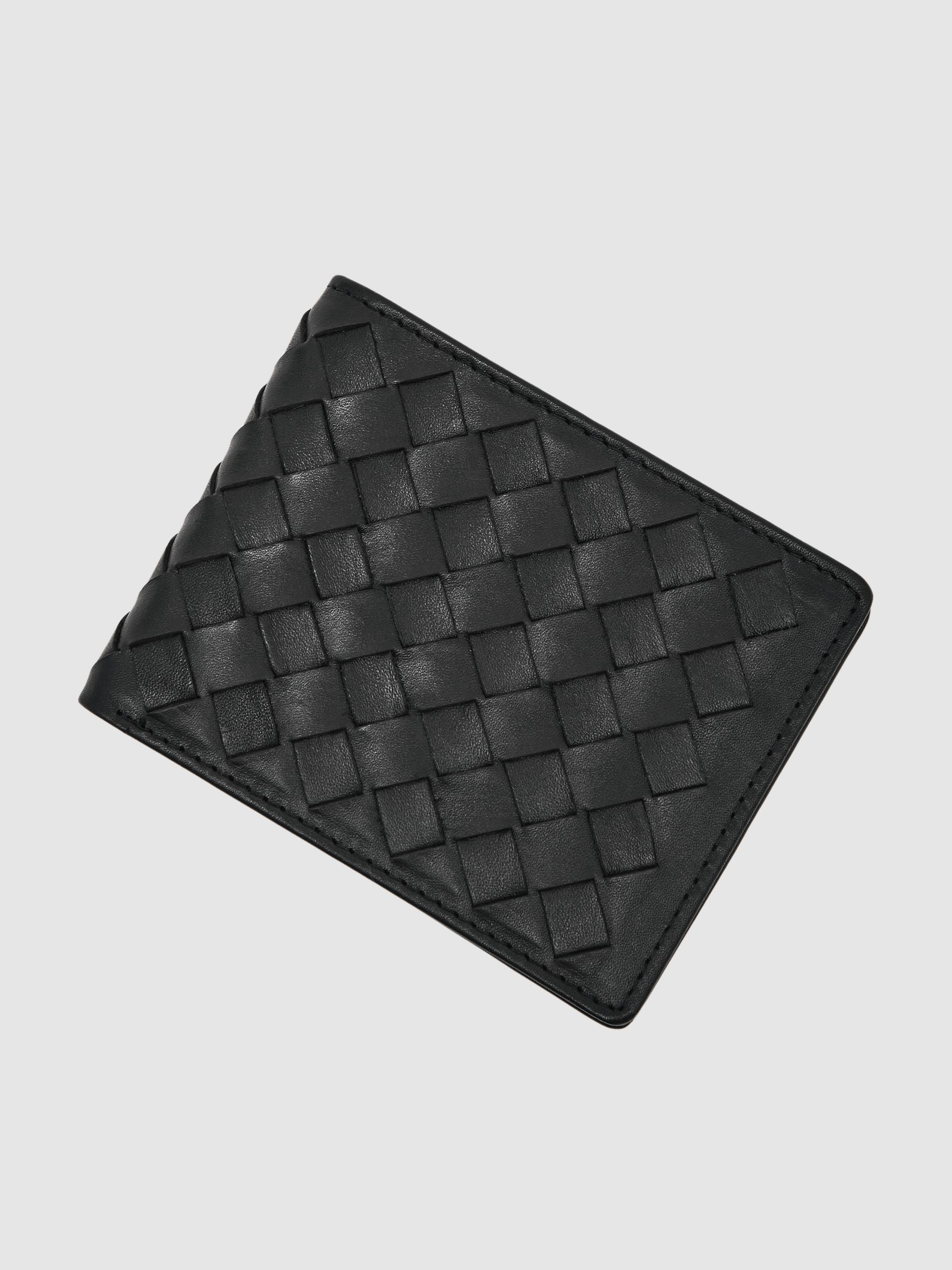 Leather Large Lattice-Effect Wallet in Black