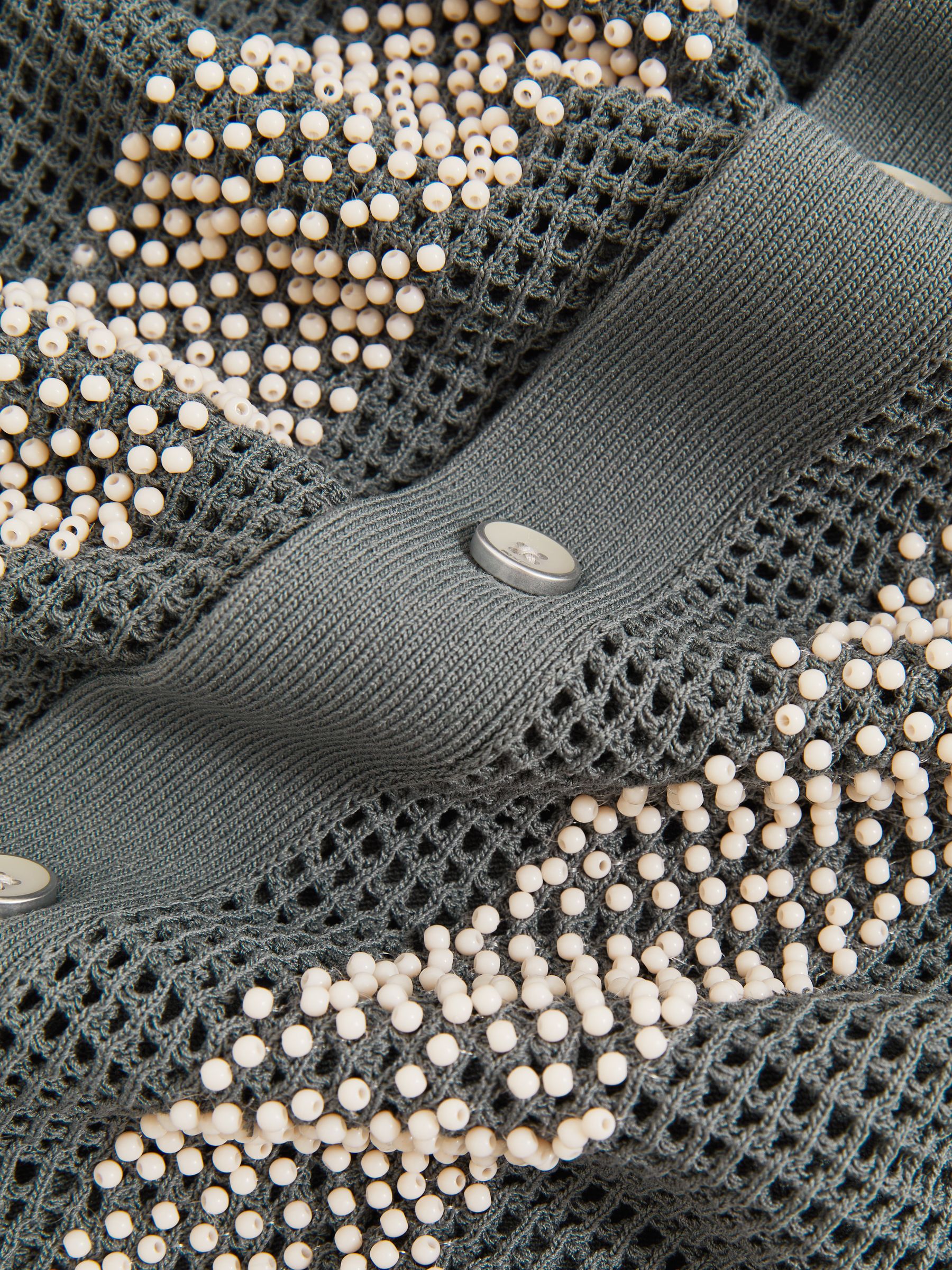 Reiss | Ché Beaded Crochet Shirt in Sage