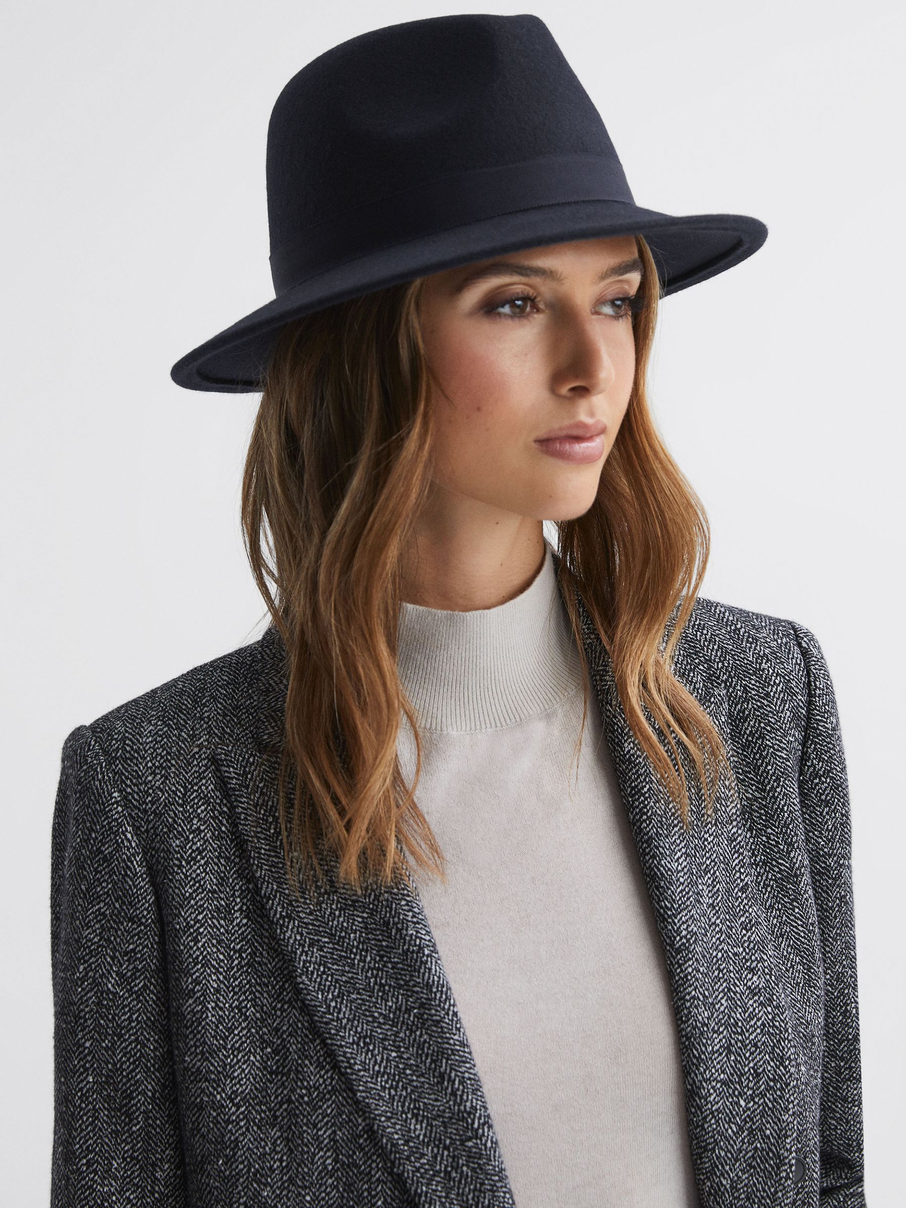 Wool Fedora Hat in Navy