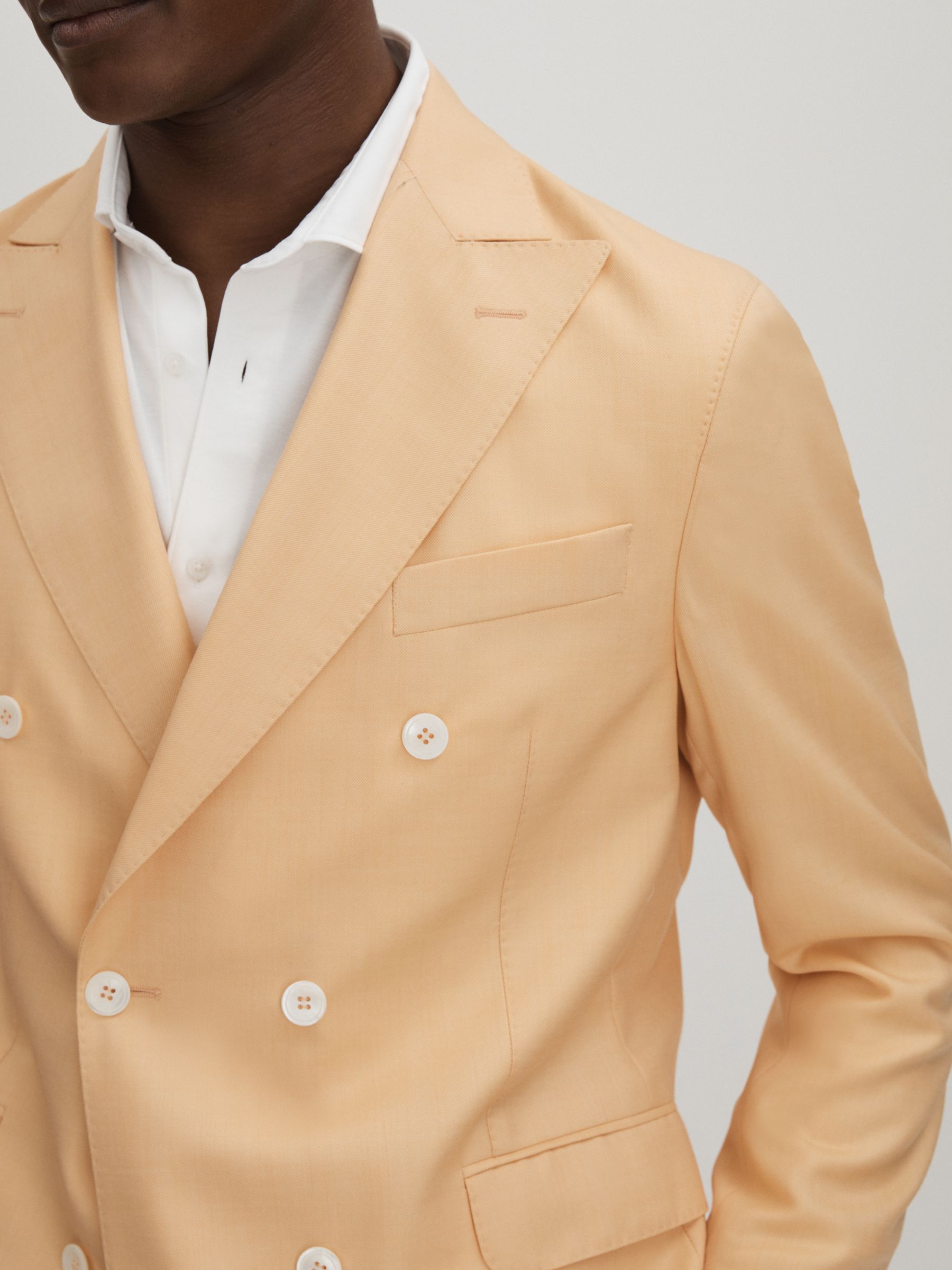 Oscar Jacobson Wool Double Breasted Blazer in Sand