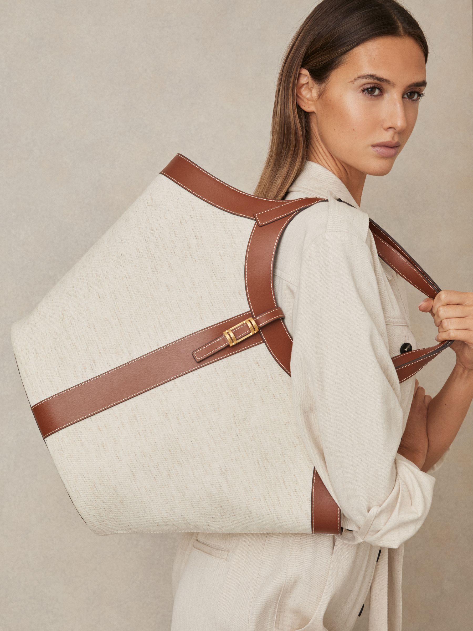 Canvas And Leather Tote Bag in Natural