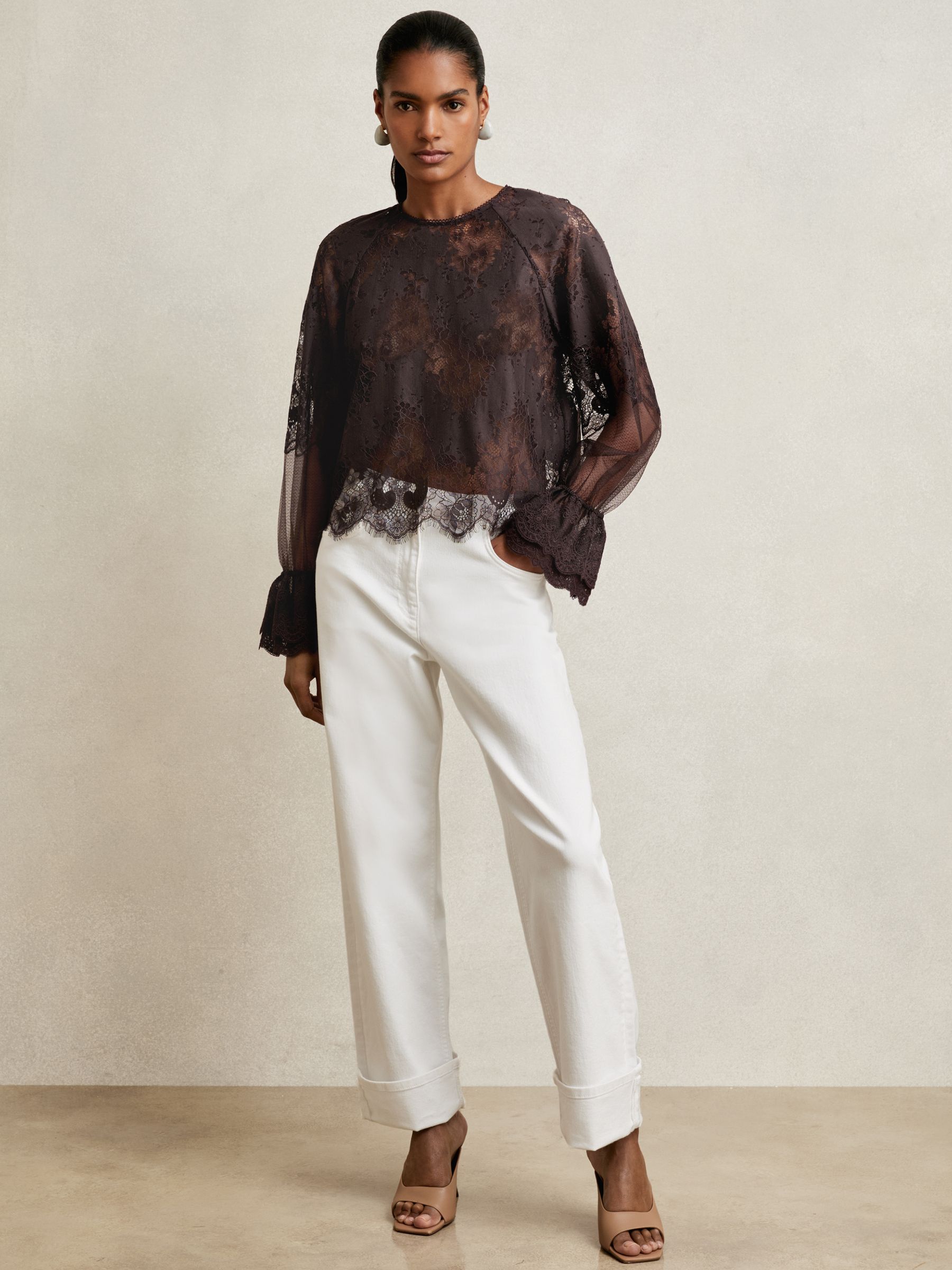 Lace Flared Cuff Blouse in Chocolate Brown