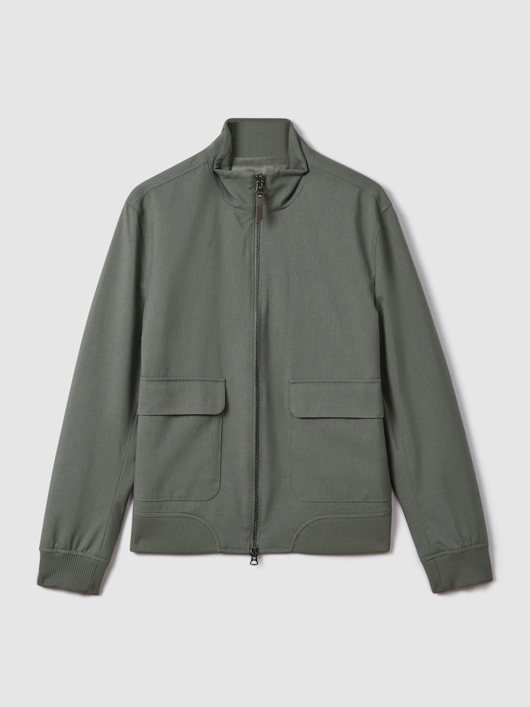 Funnel Neck Zip-Through Jacket in Green