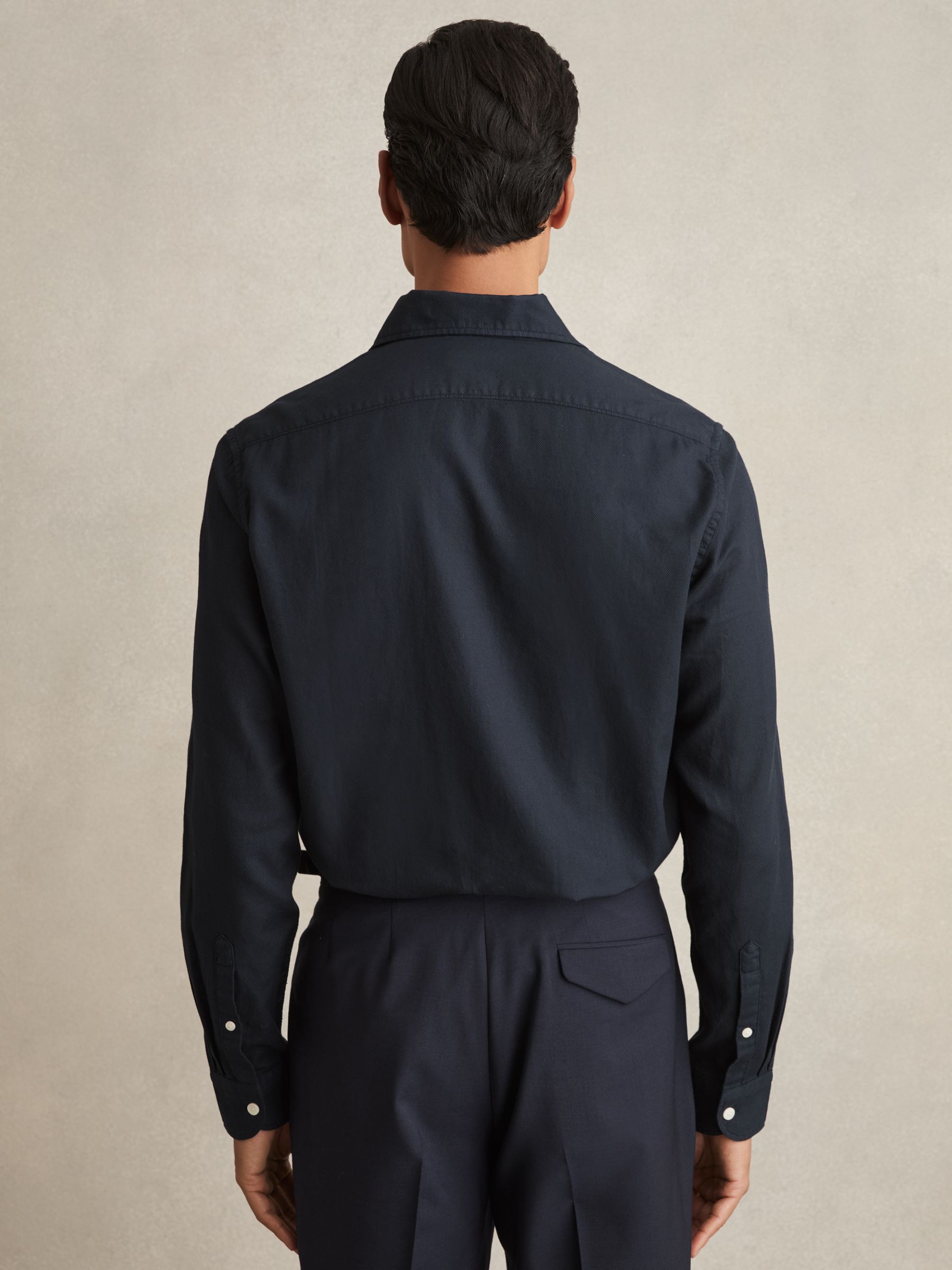 Cotton-Piqué Garment-Dyed Shirt in Navy
