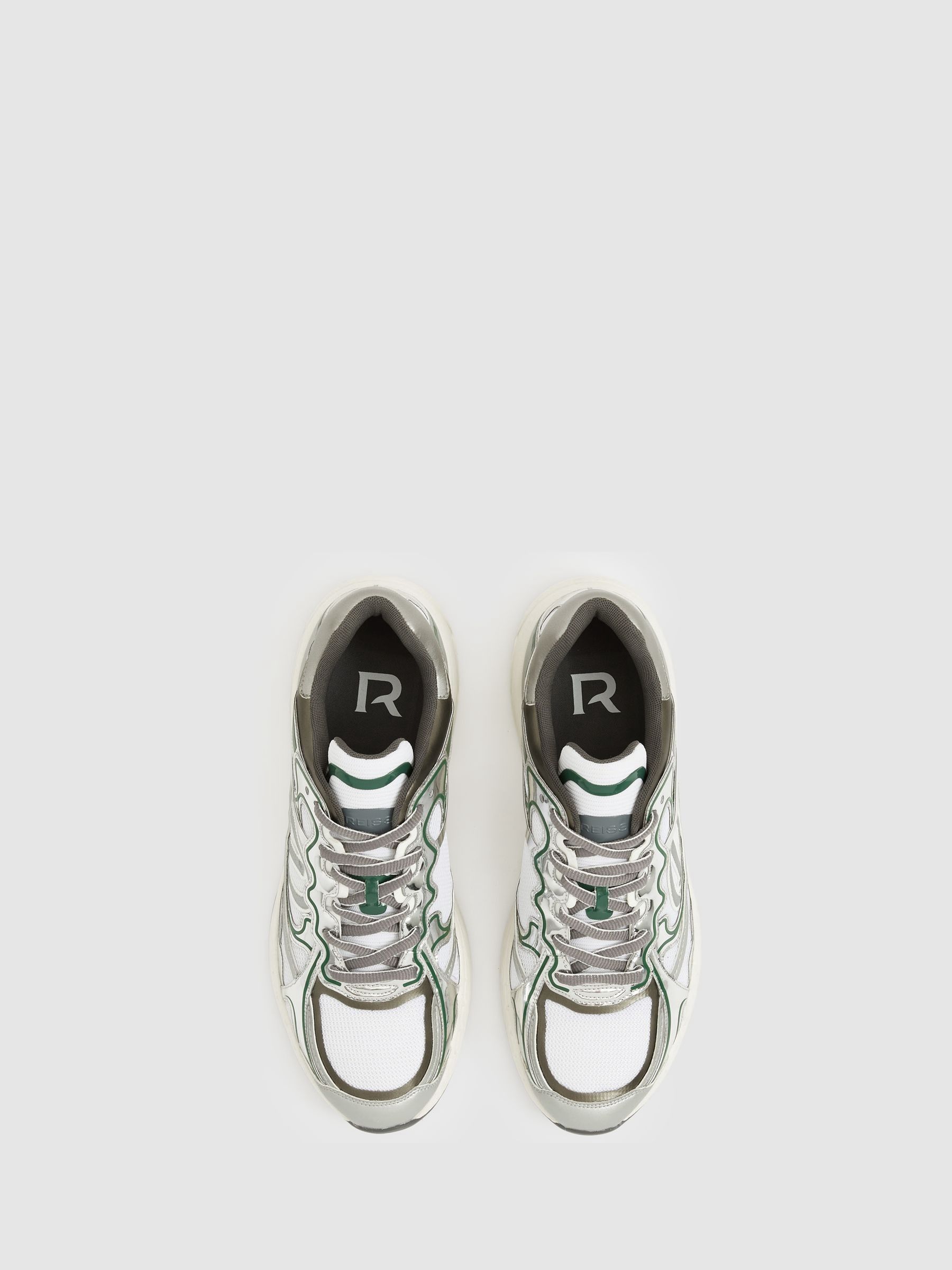 Nubuck and Mesh Trainers in Silver/Green
