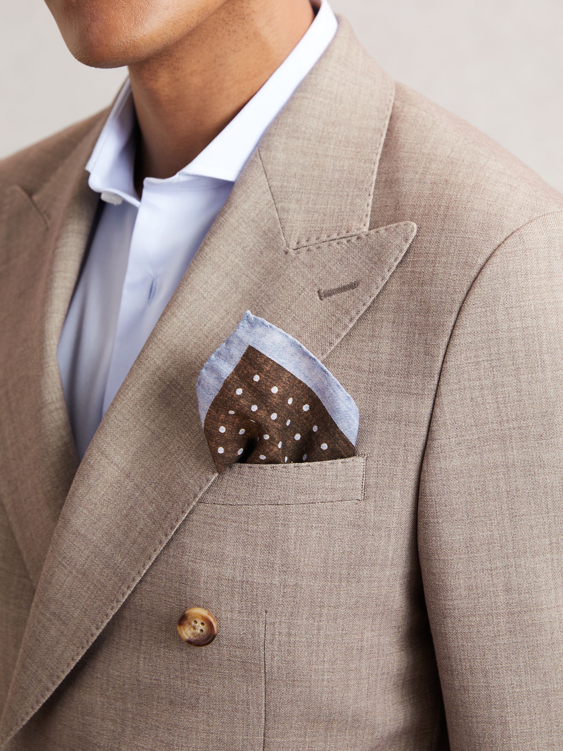 Wool-Cotton Polka-Dot Pocket Square in Chocolate Brown