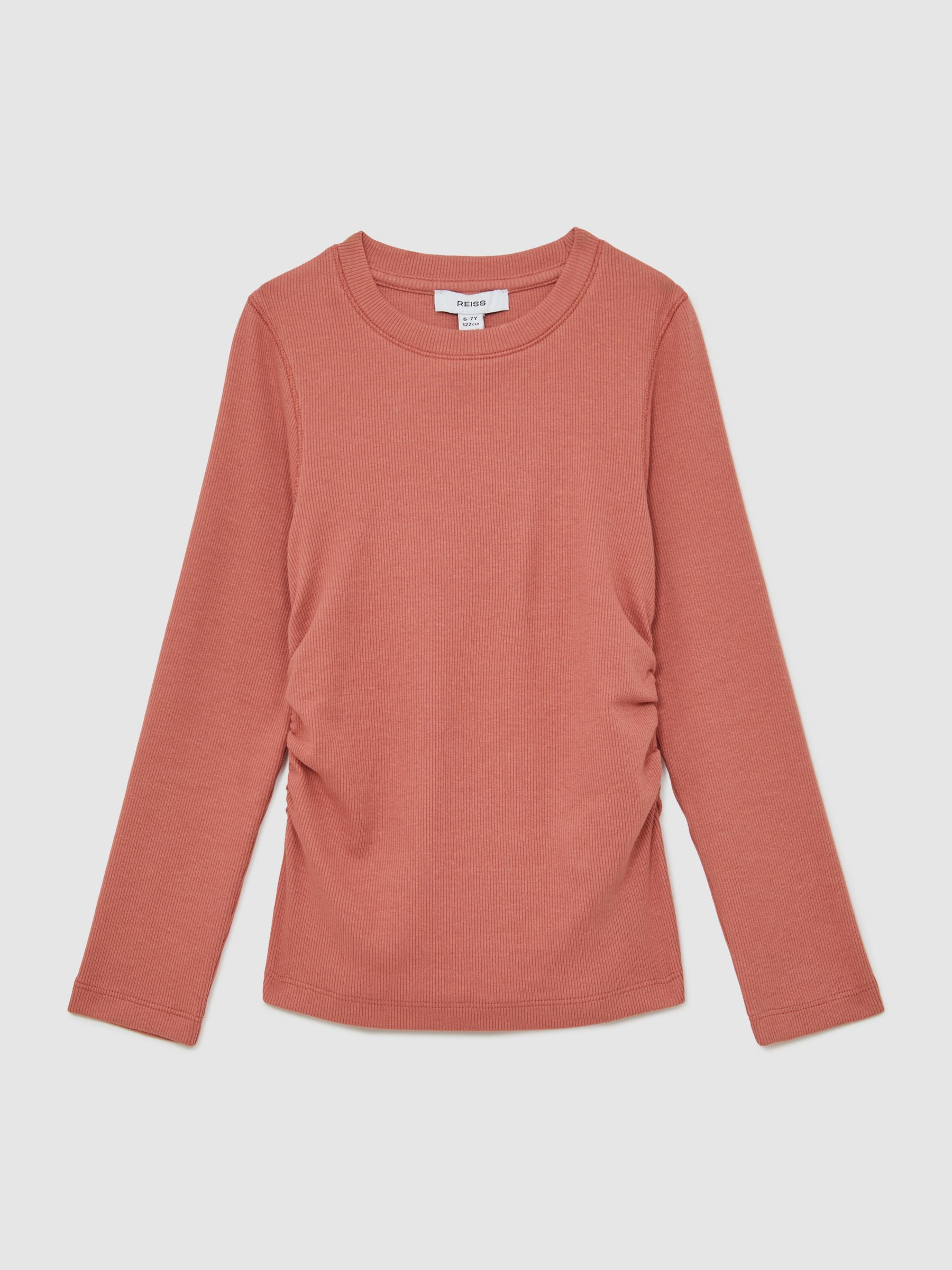 9-13 yrs Cotton Ruched Long-Sleeve T-Shirt with Stretch in Rose