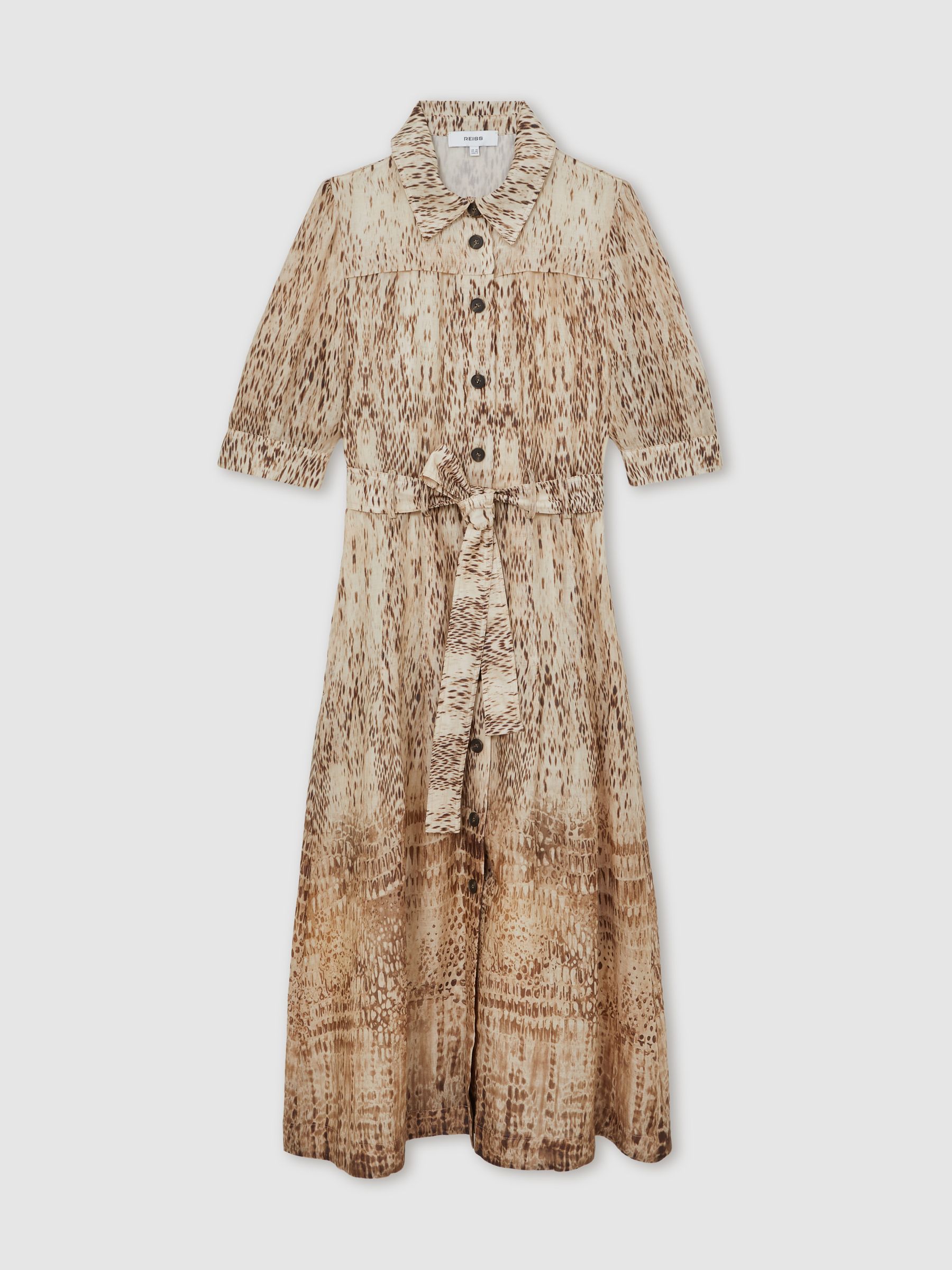 Animal-Print Belted Shirt Dress in Neutral