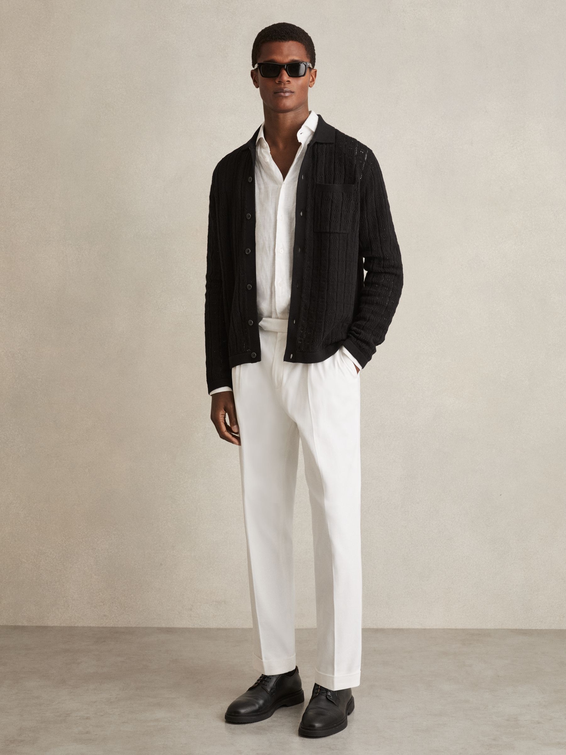 Cotton-Blend Textured Knit Shirt in Black