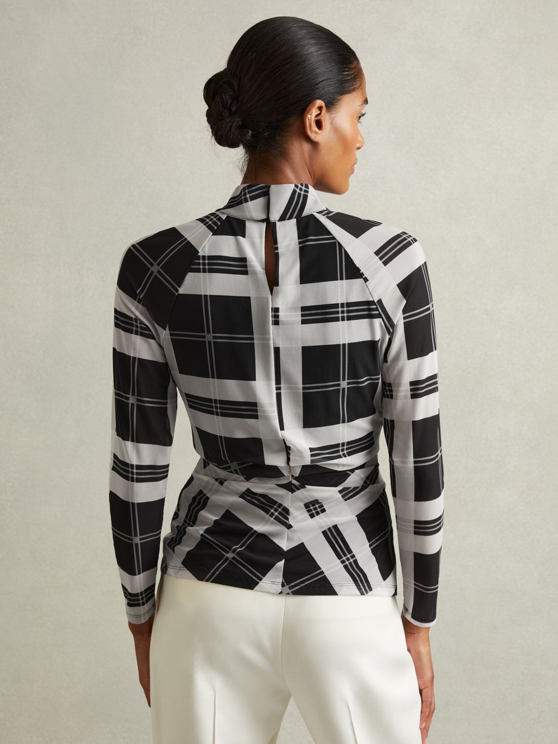 Checked Ruched Top in Black/White
