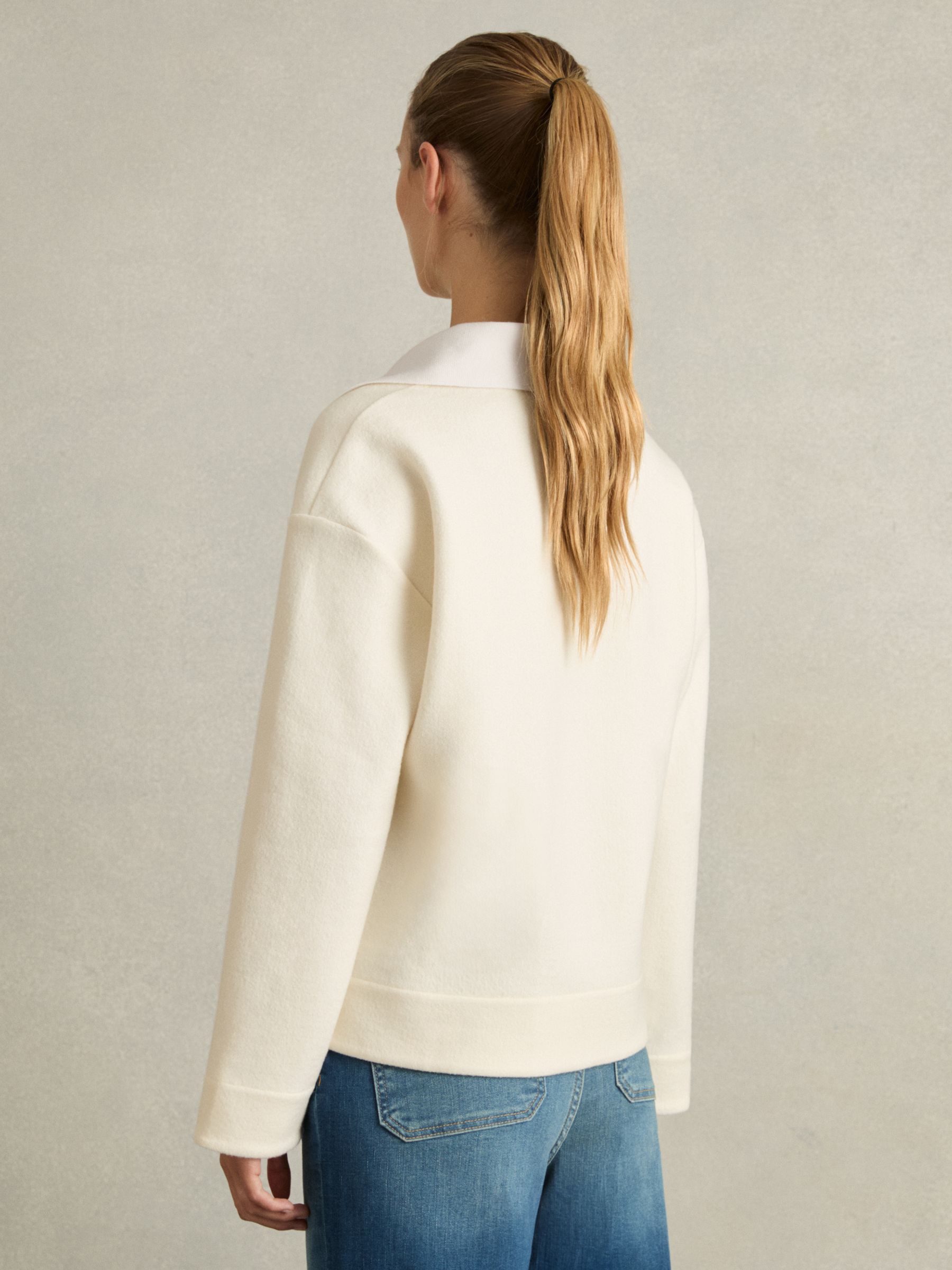 Wool-Cotton Blend Open-Placket Shirt in Cream