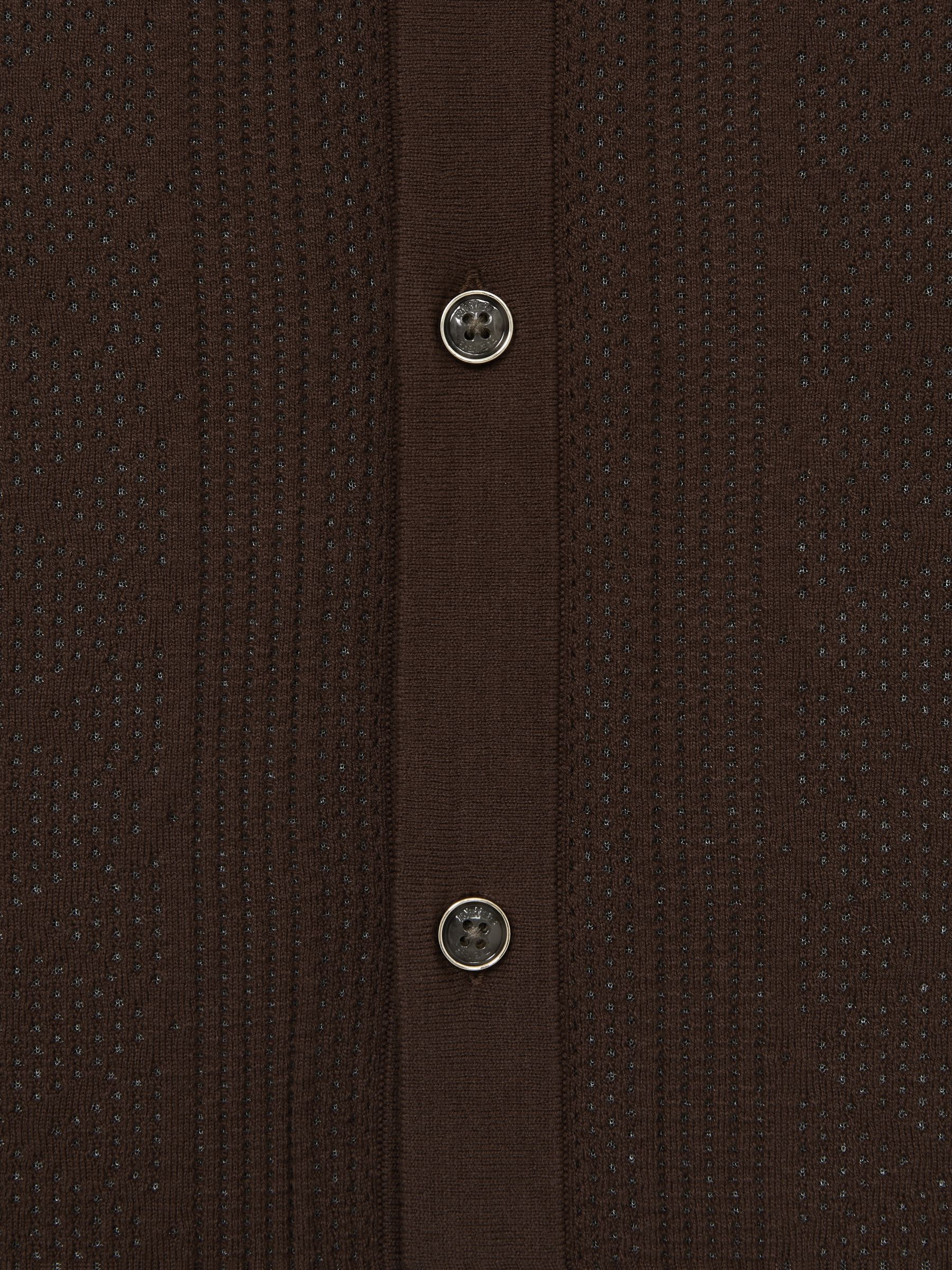 Textured-Knit Short-Sleeve Shirt in Chocolate Brown
