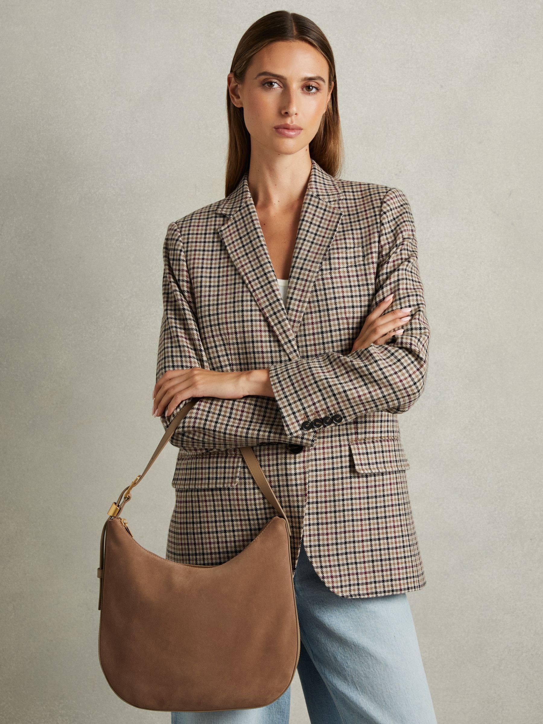 Leather and Suede Shoulder Bag in Taupe