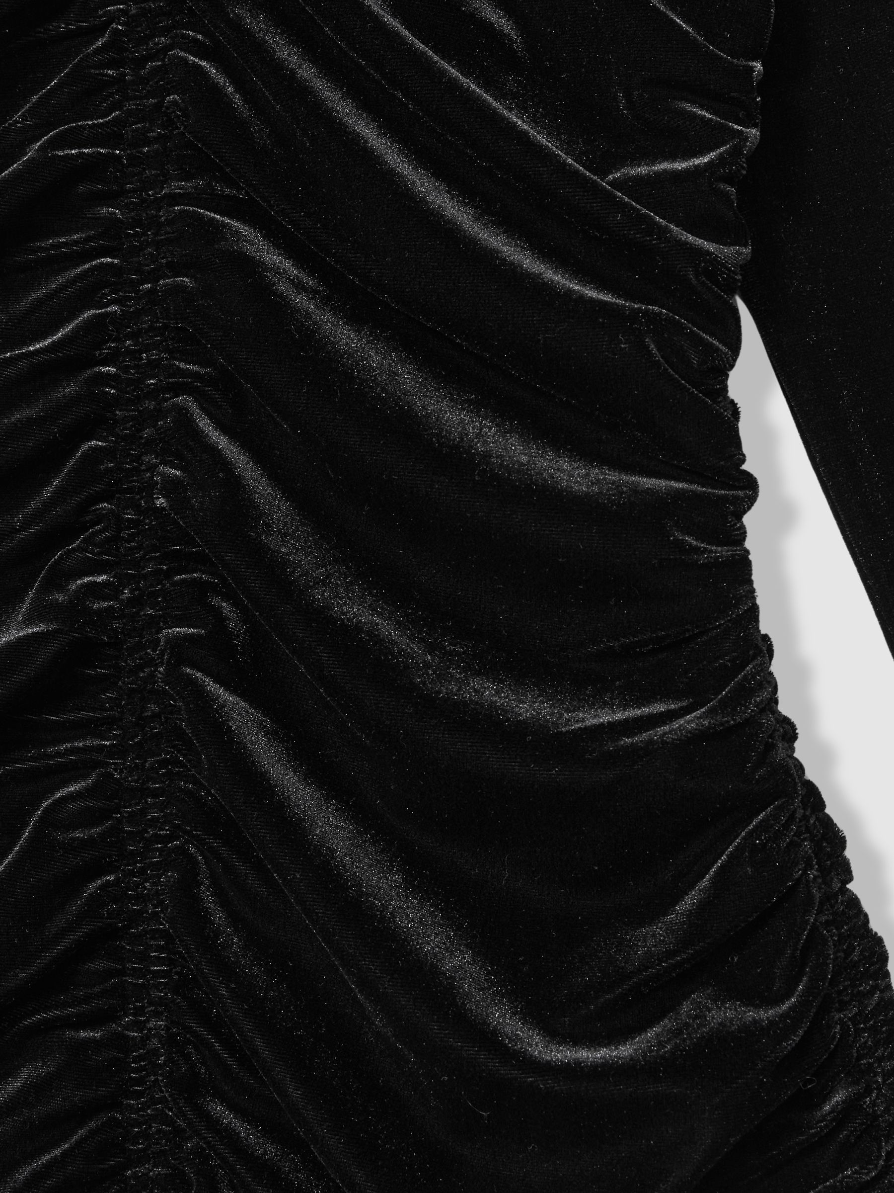 Velvet Ruched Long-Sleeve Top in Black