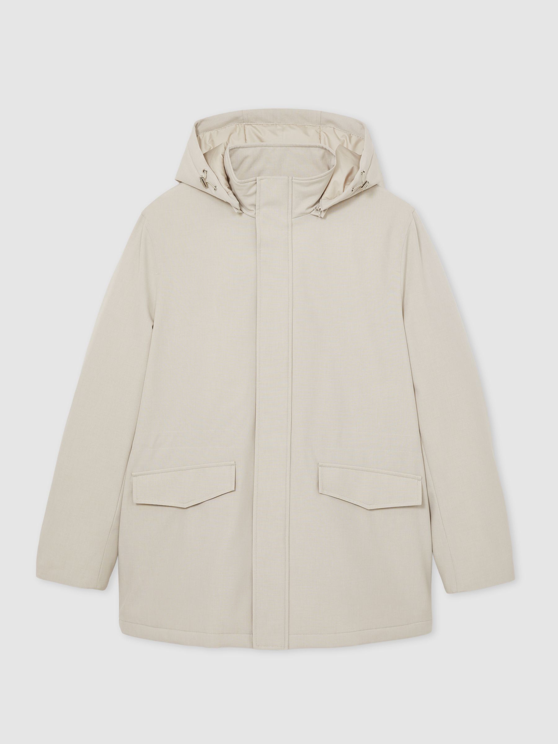 Hooded Zip-Through Padded Jacket in Stone