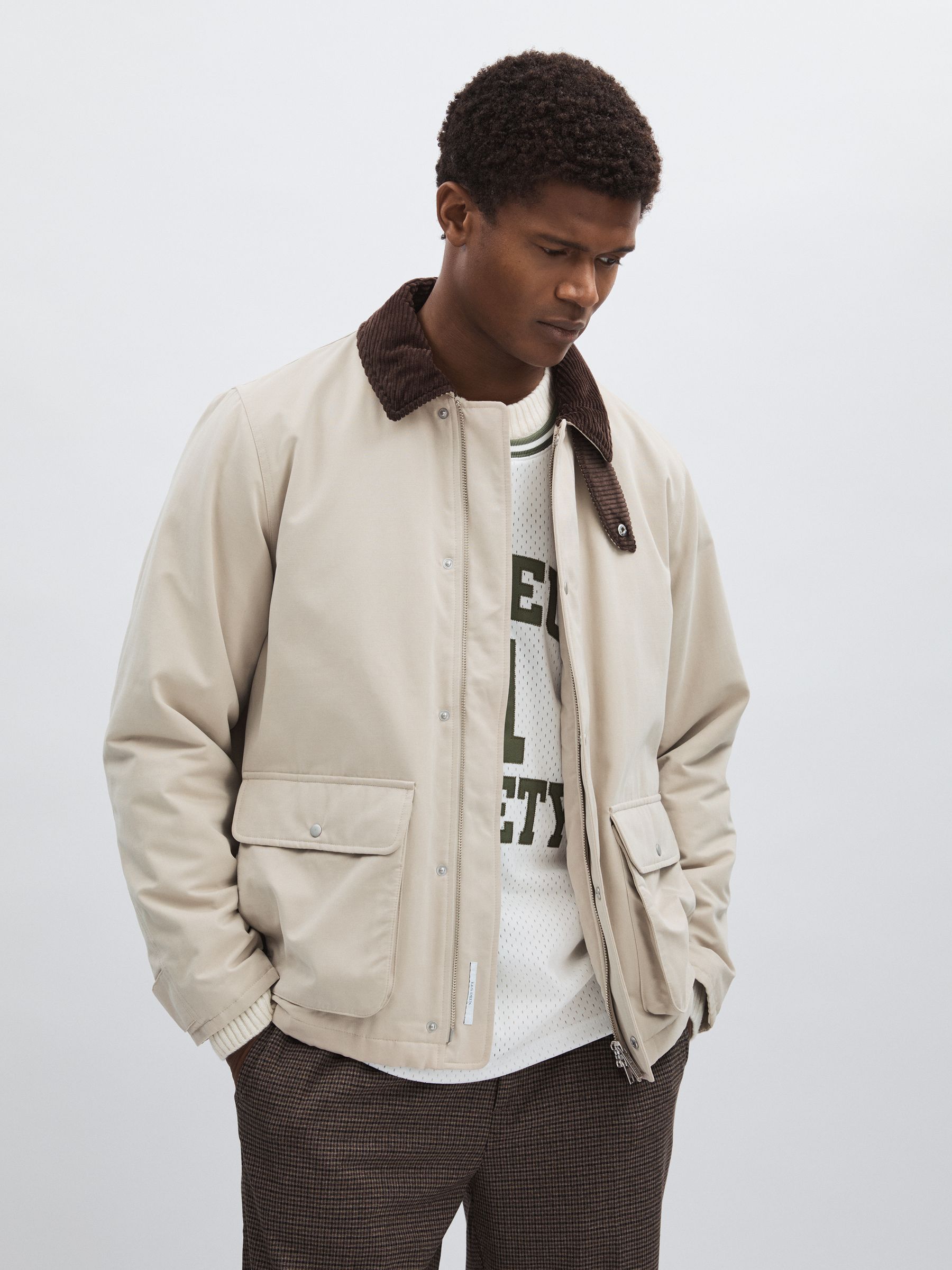 Les Deux Corduroy Collar Field Jacket in Sand