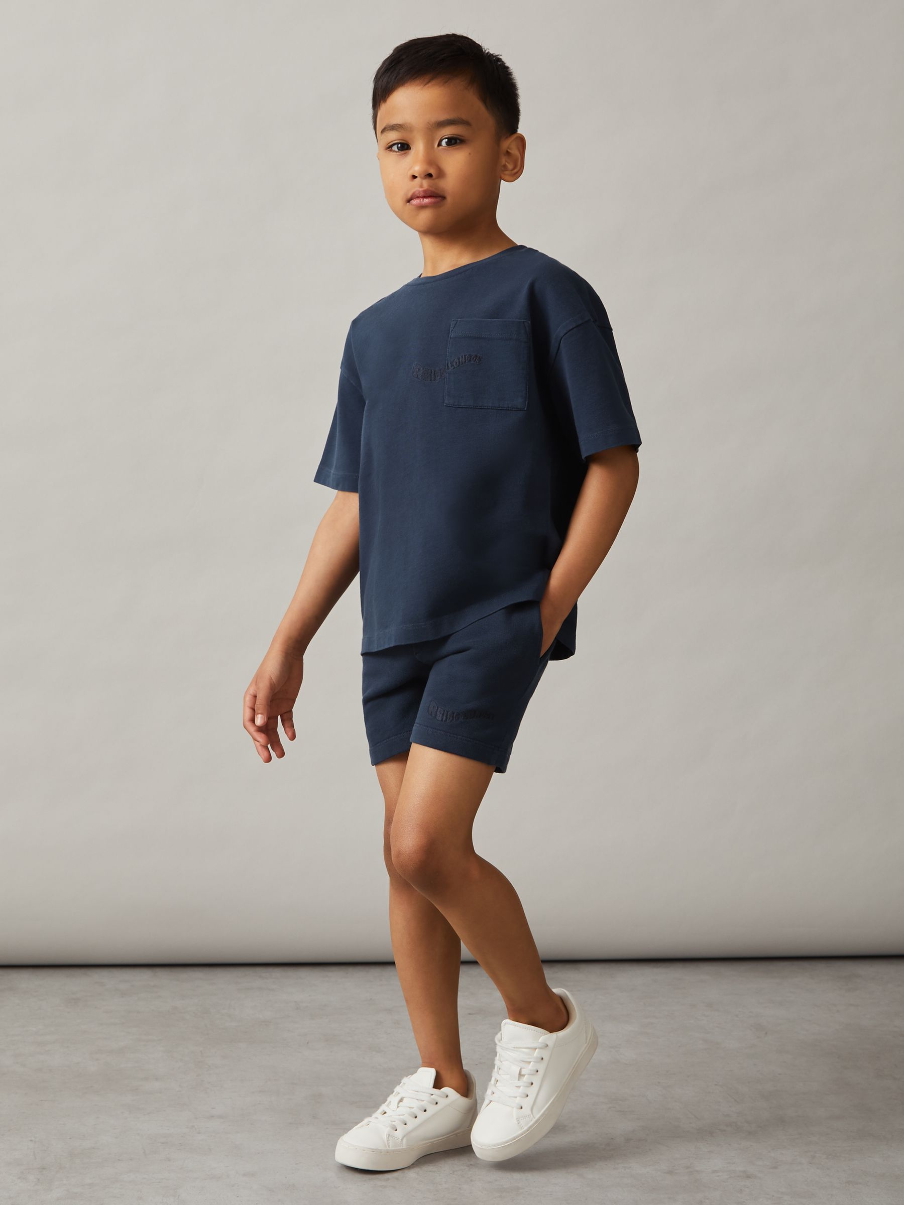 13-14 yrs Cotton Brand-Embroidered Shorts in Washed Navy