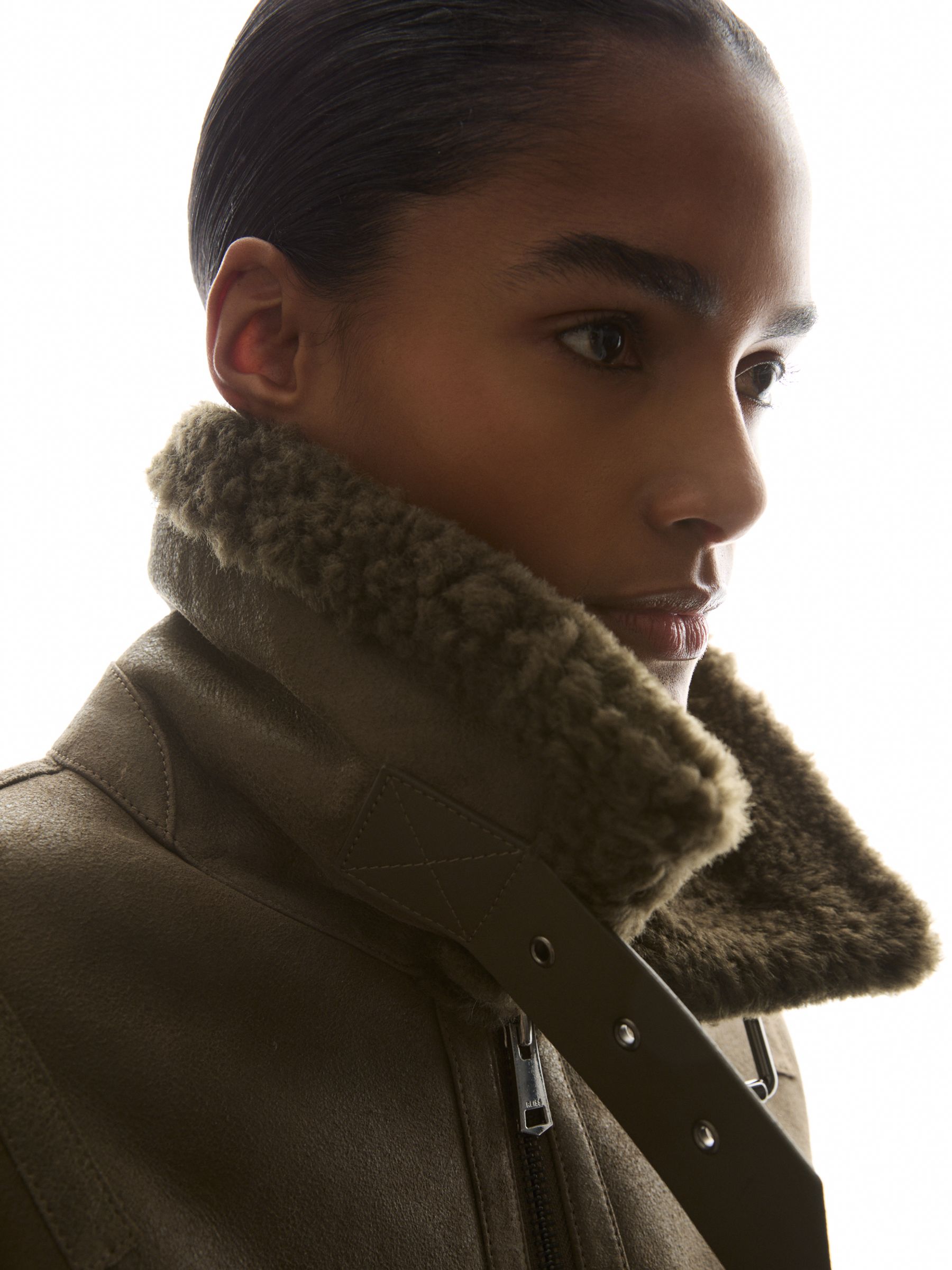 Shearling Aviator Jacket in Dark Khaki