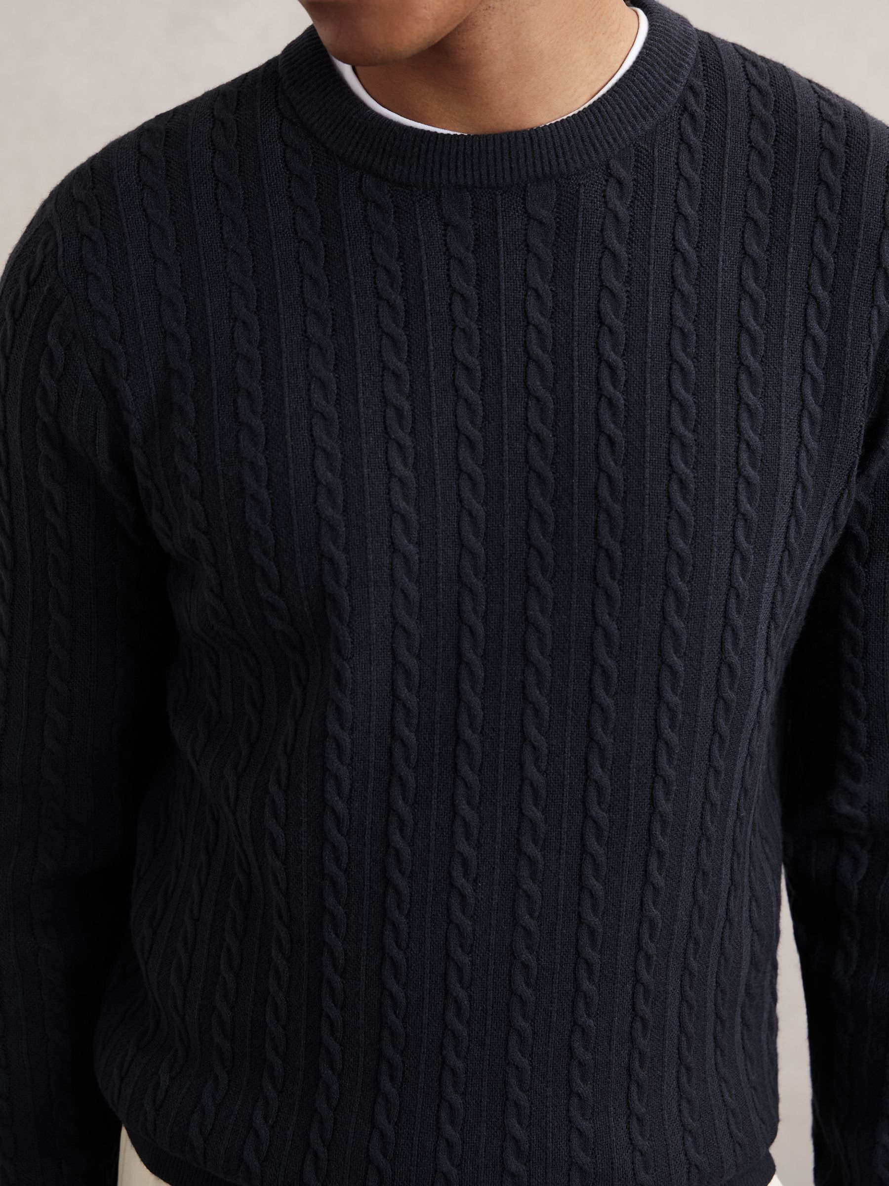 Cable-Knit Jumper With Wool in Midnight Navy