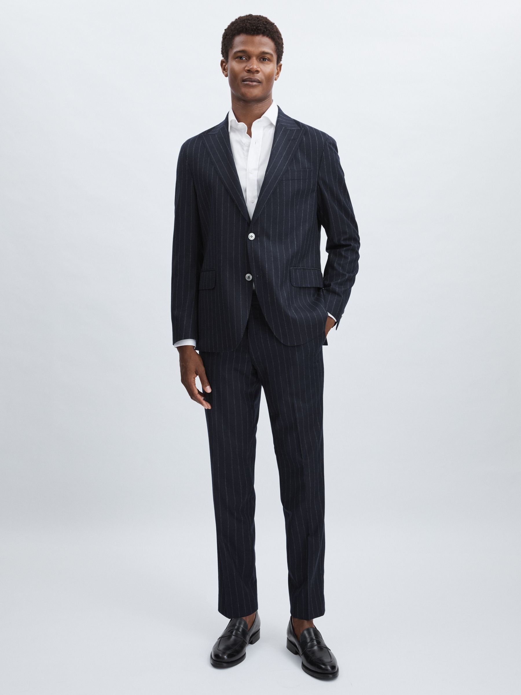 Oscar Jacobson Wool Single-Breasted Pinstripe Blazer in Navy