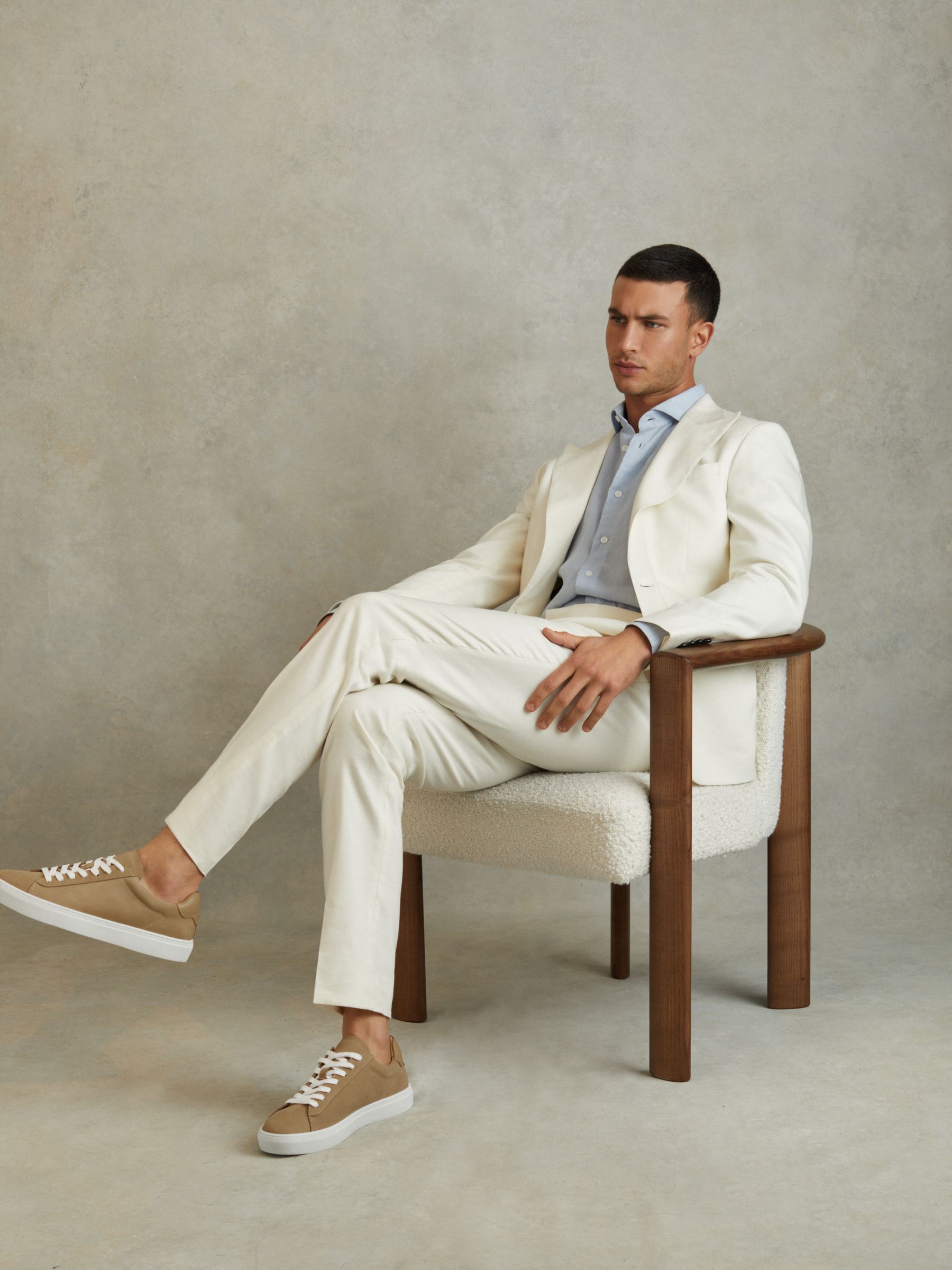 Nubuck Leather Low Top Trainers in Camel