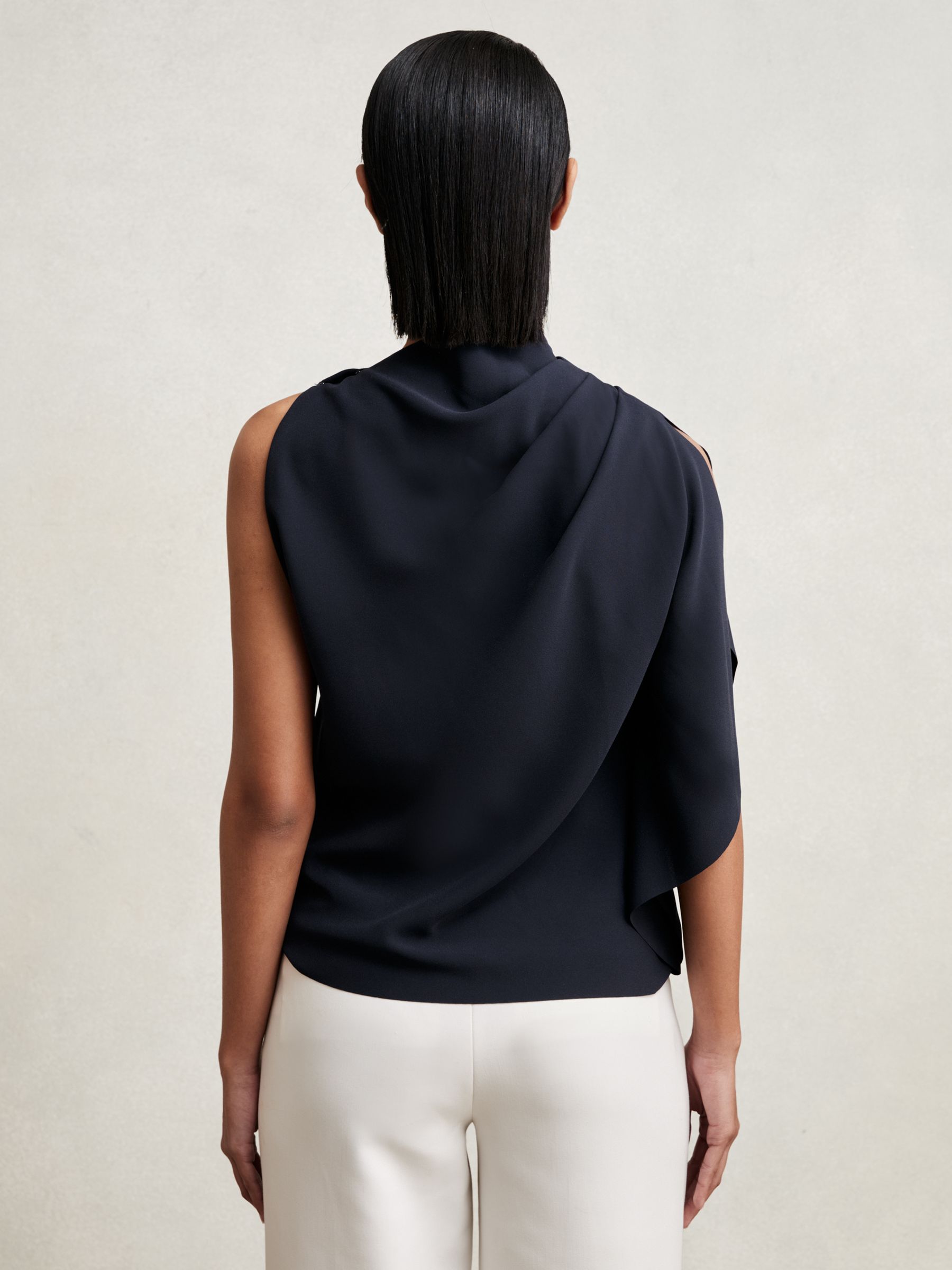 One-Shoulder Draped Top in Navy