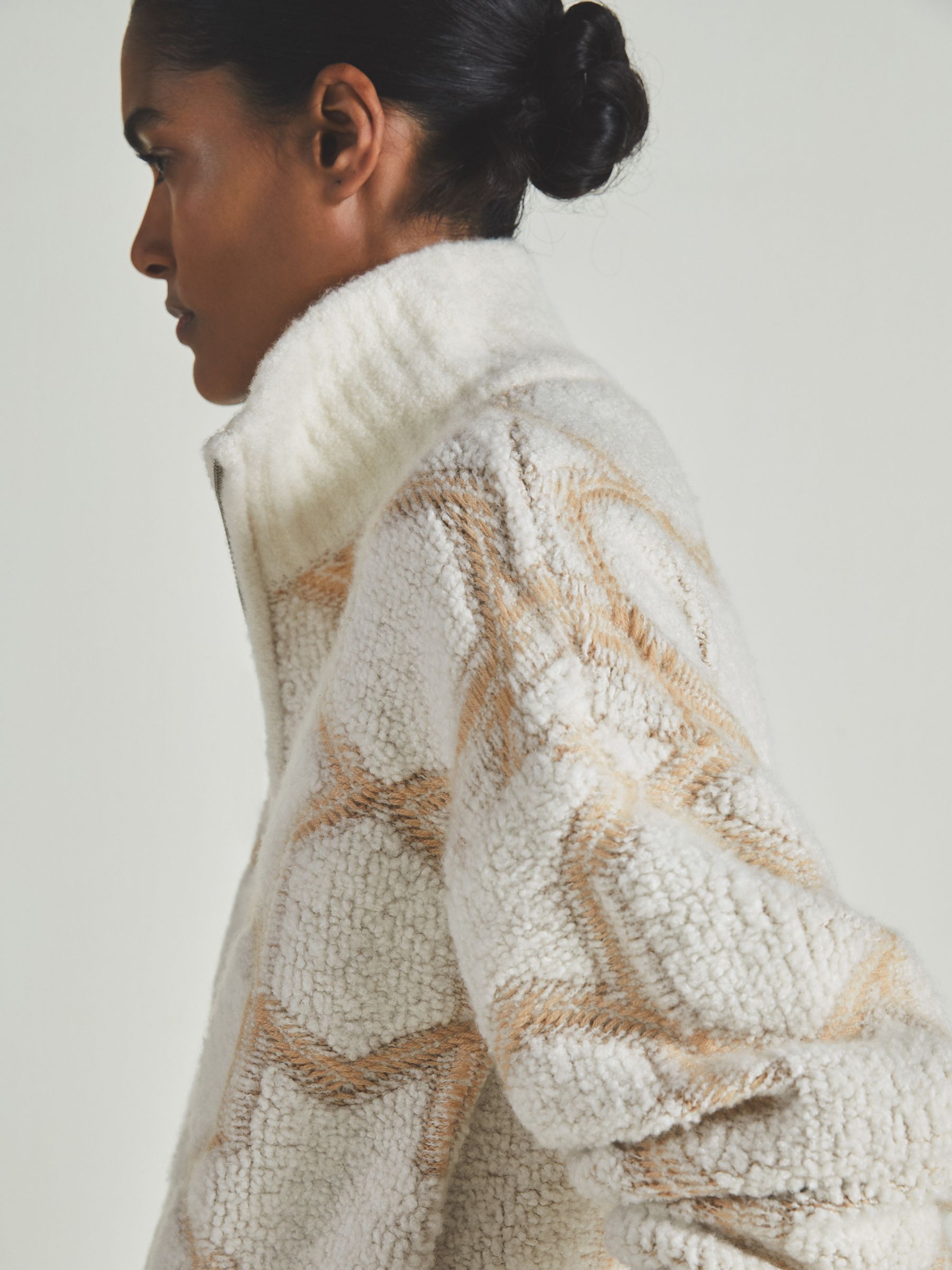 Reiss | Les 100 Ciels Cashmere-Blend Bouclé Jacket in Neutral/Cream