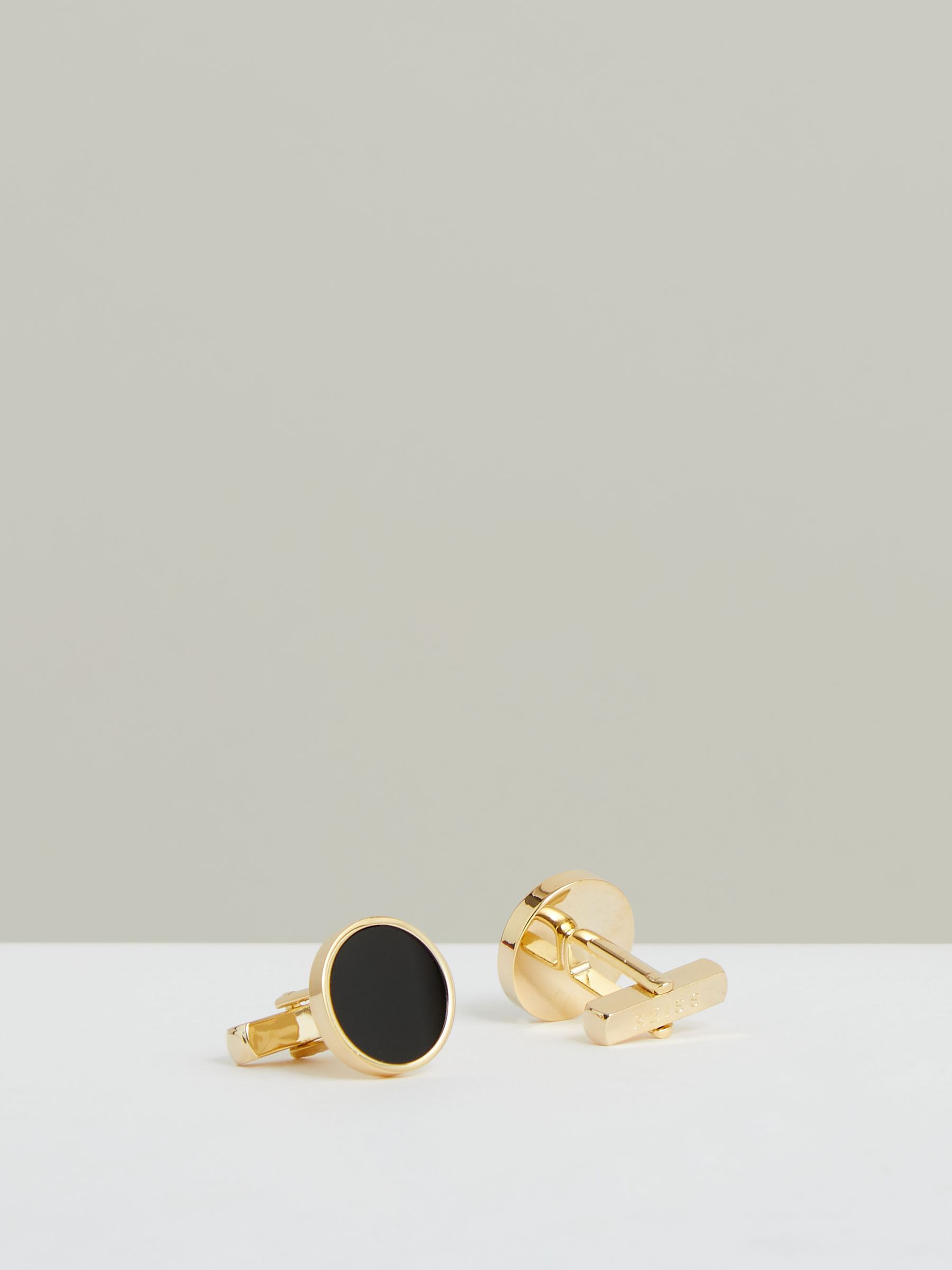 Inlaid Round Cufflinks in Gold Tone /Onyx