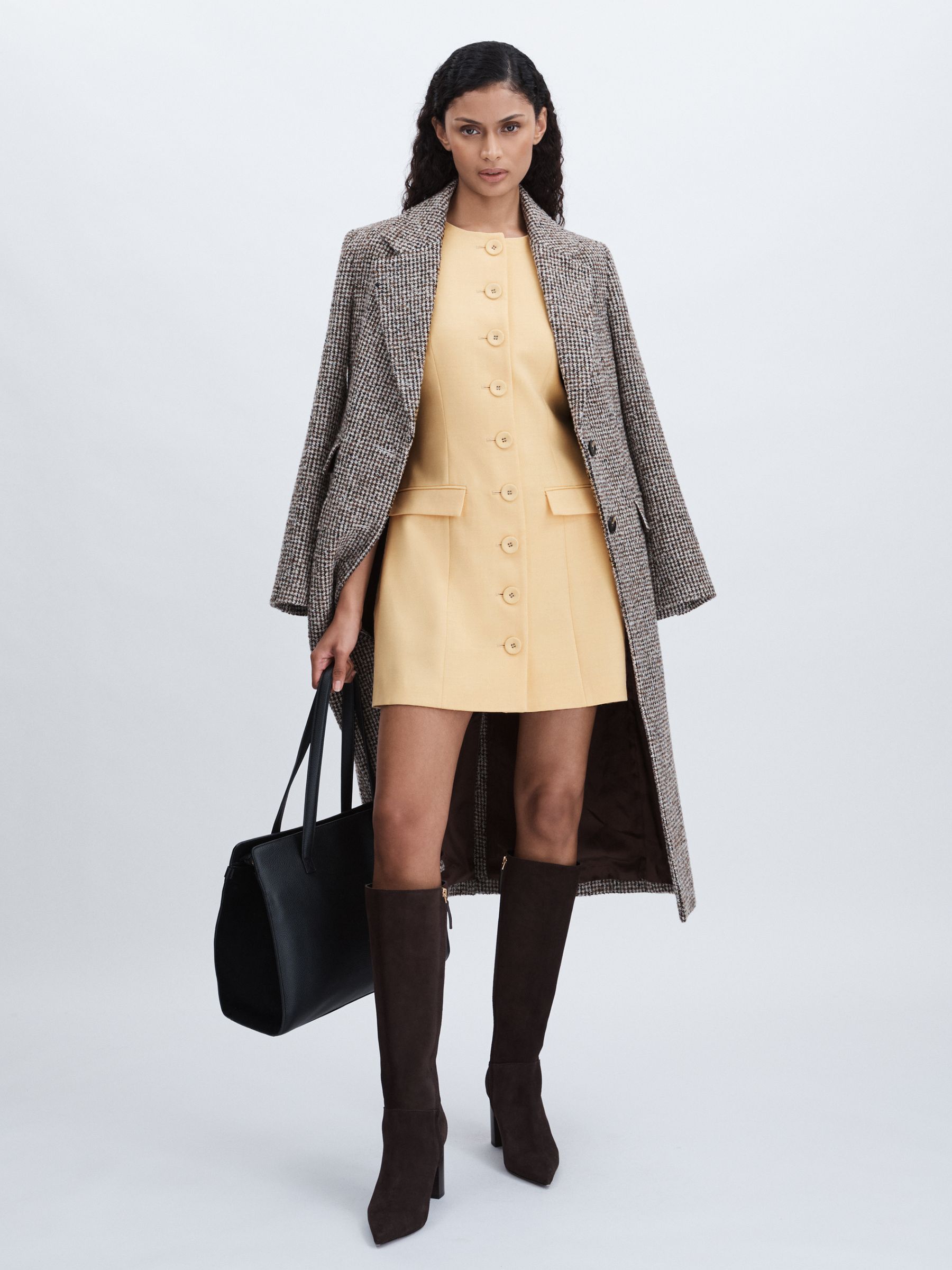 Anna Quan Button Through Mini Dress With Wool in Buttercup