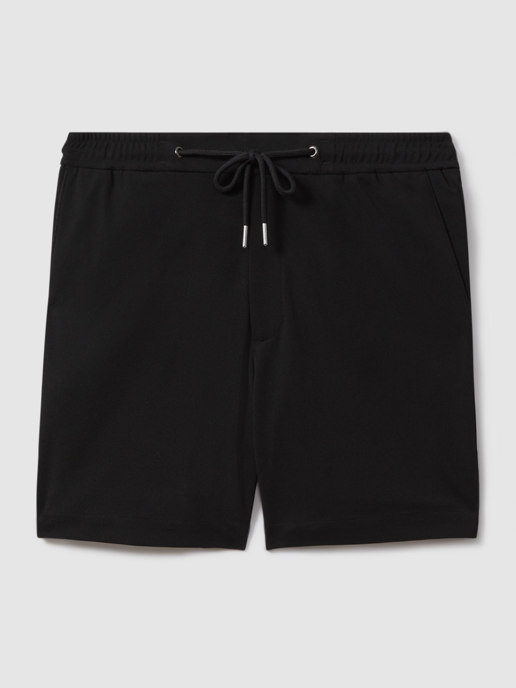 Textured Drawstring Shorts in Black