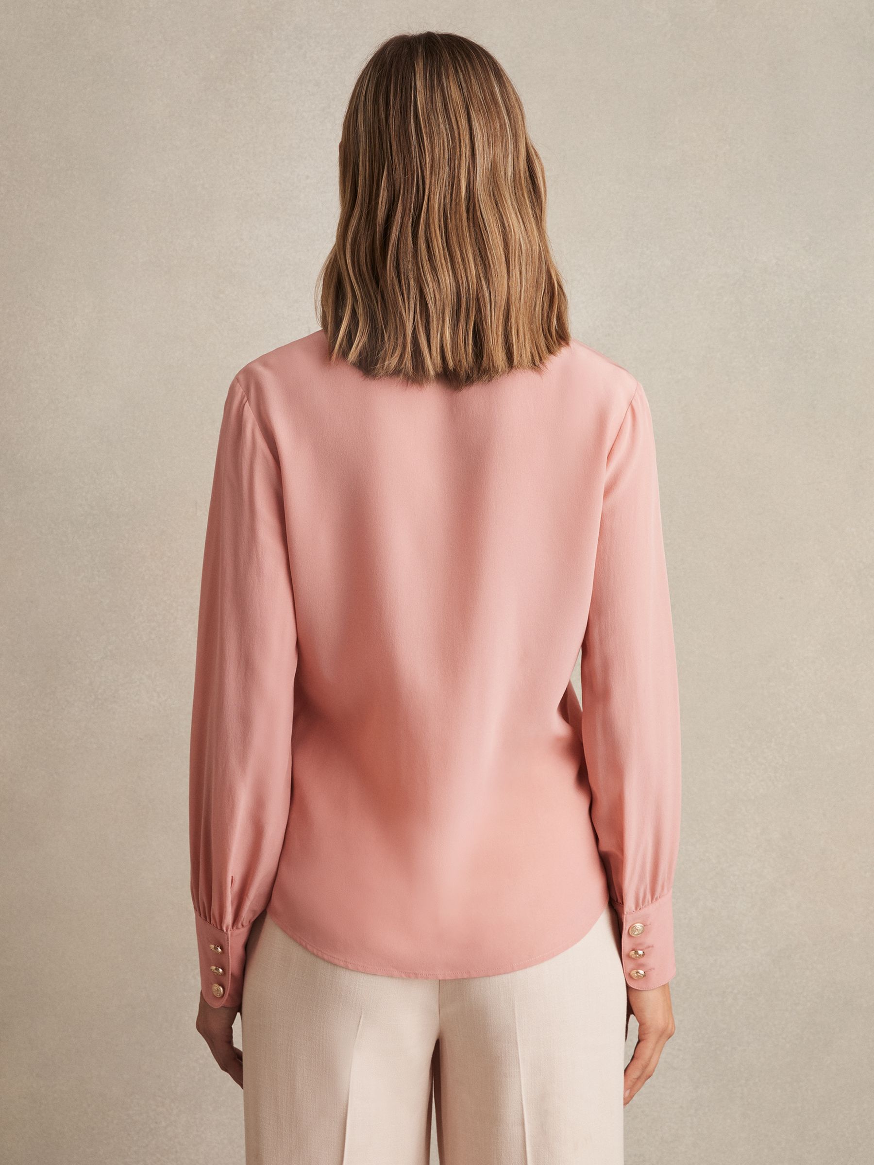 Silk Embossed-Button Shirt in Pink