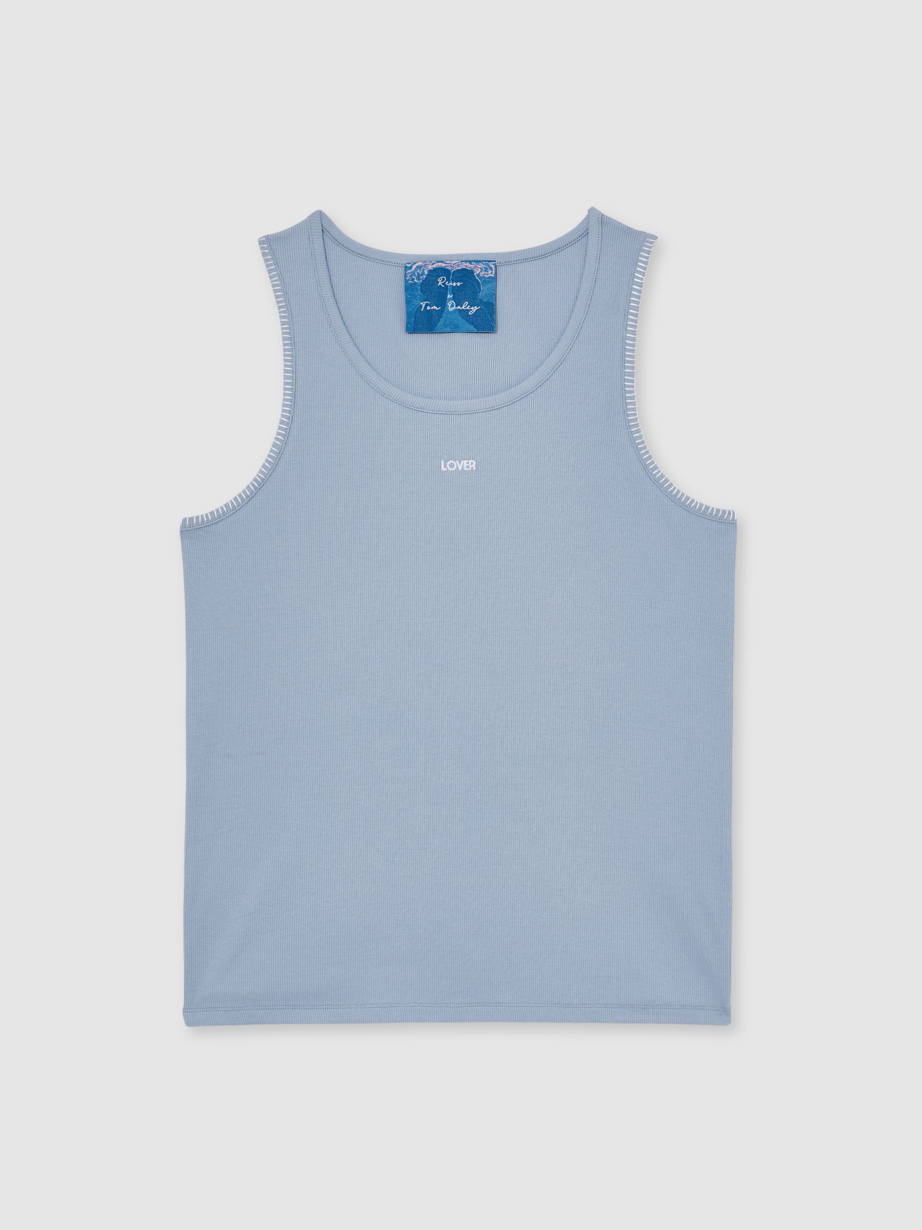 Reiss | Tom Daley Cotton Lover Vest with Stretch in Soft Blue