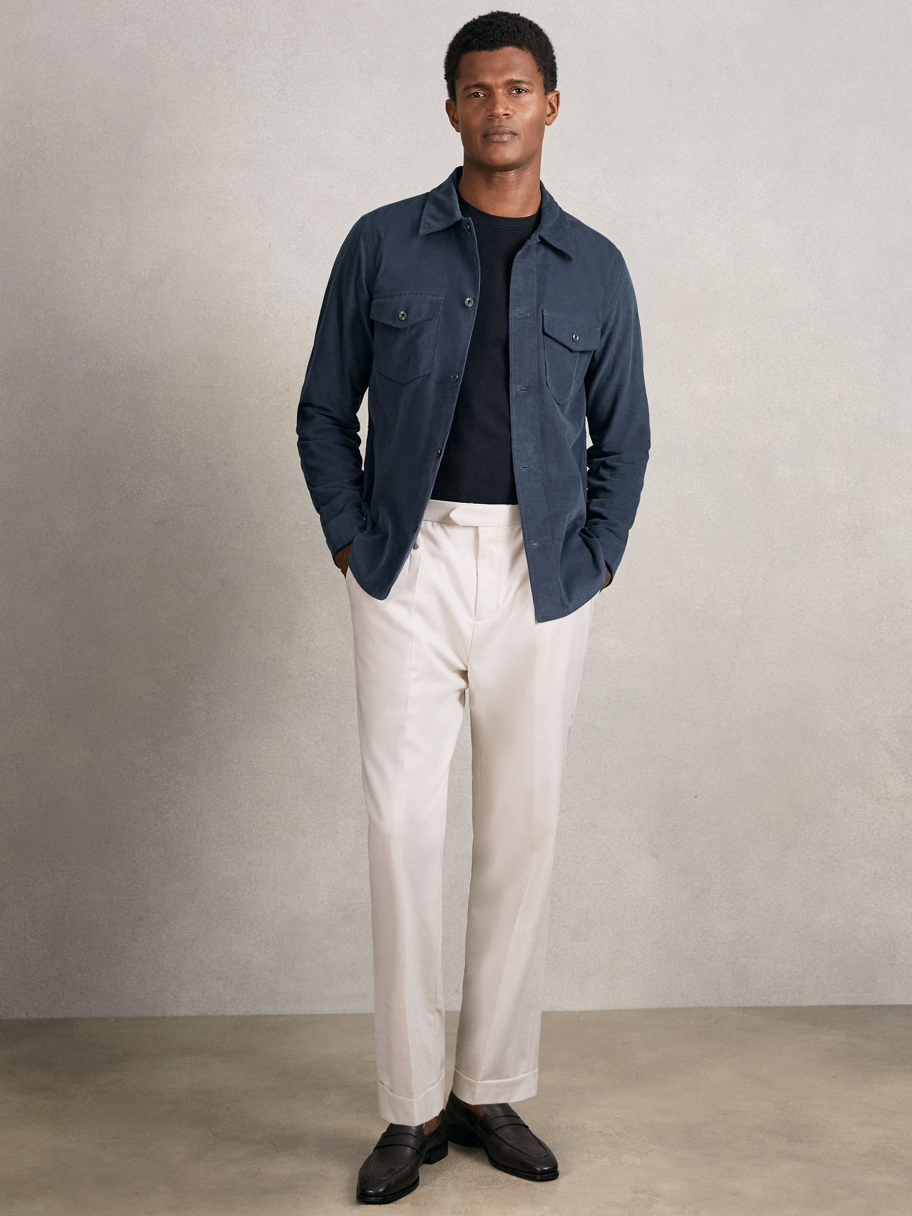 Cotton Corduroy Twin-Pocket Overshirt in Airforce Blue