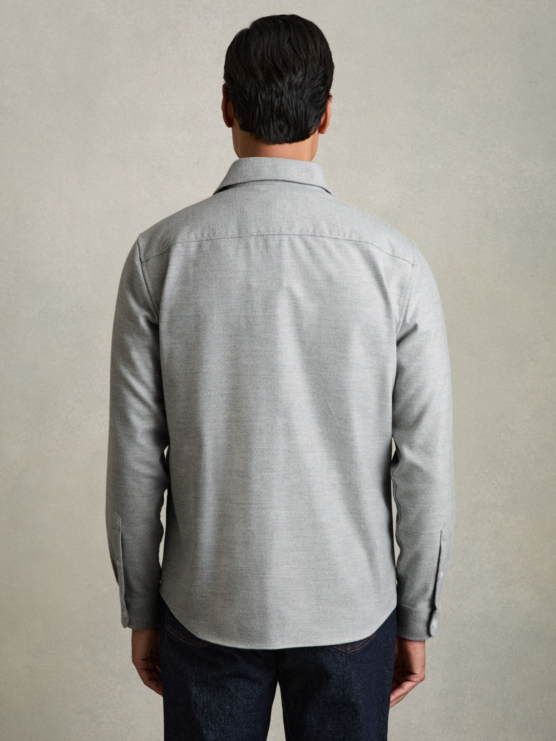 Twin-Pocket Button-Through Overshirt in Soft Grey Melange