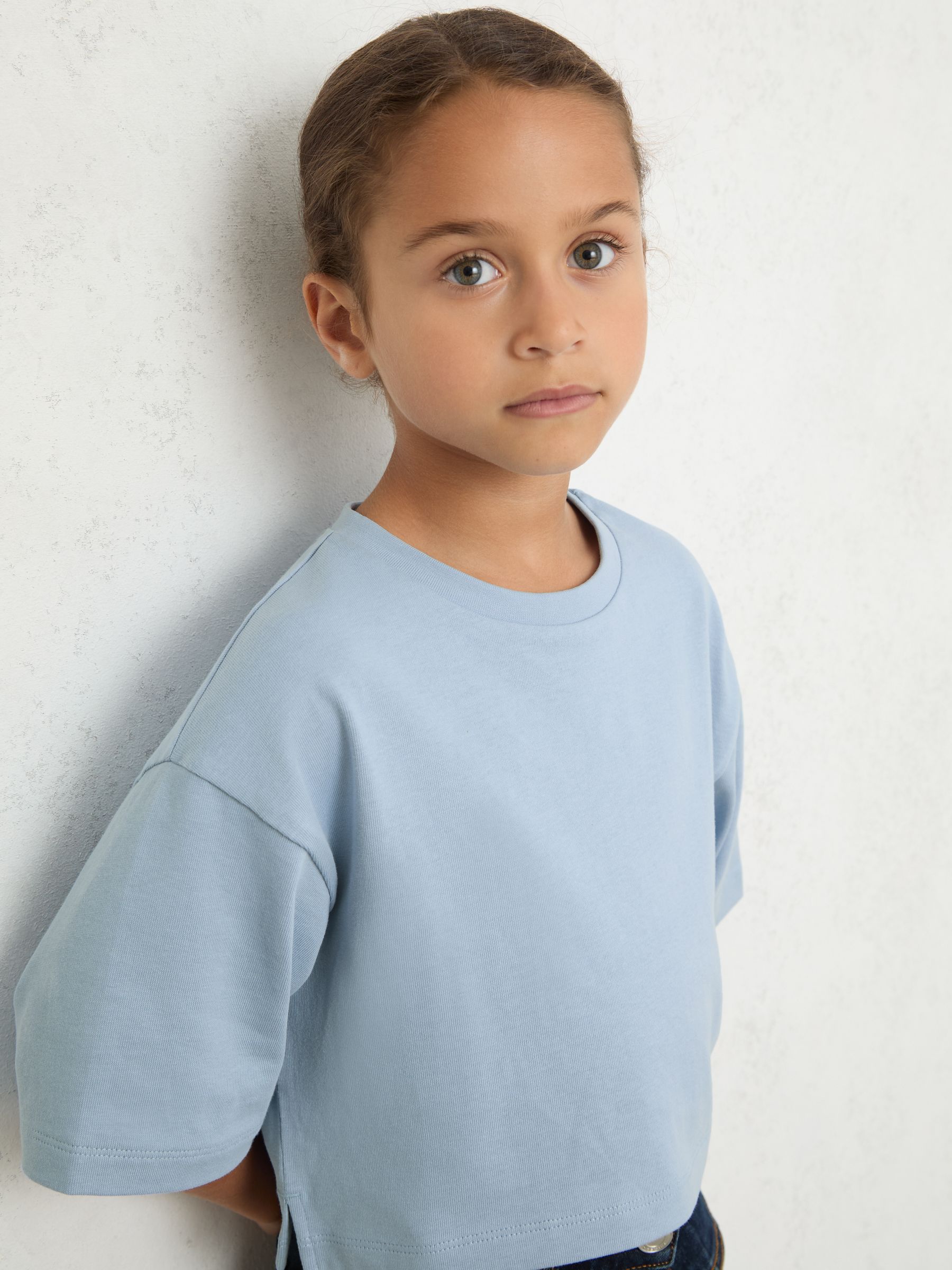 3-9 yrs Cotton Oversized Cropped T-Shirt in Blue