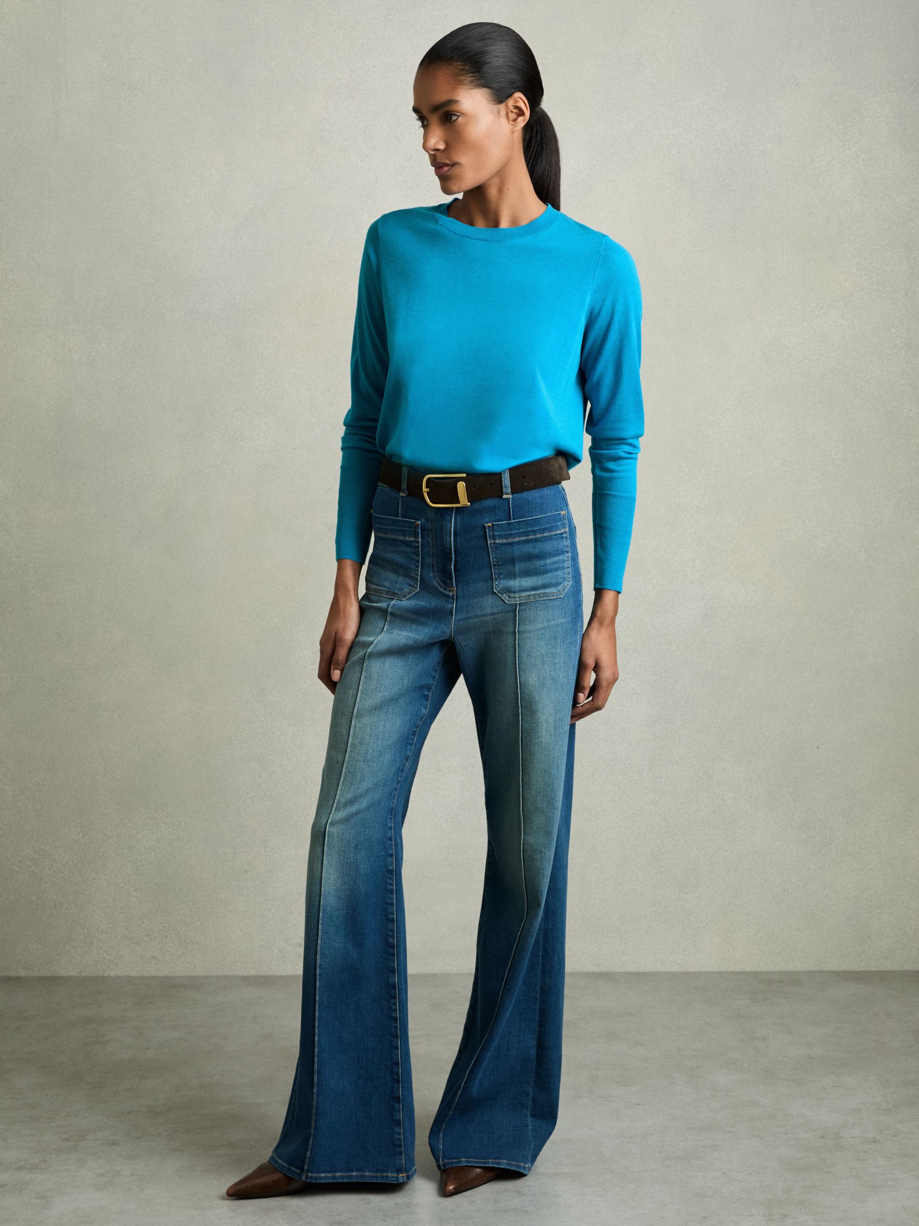 Fine-Knit Crew-Neck Jumper With Cashmere in Blue