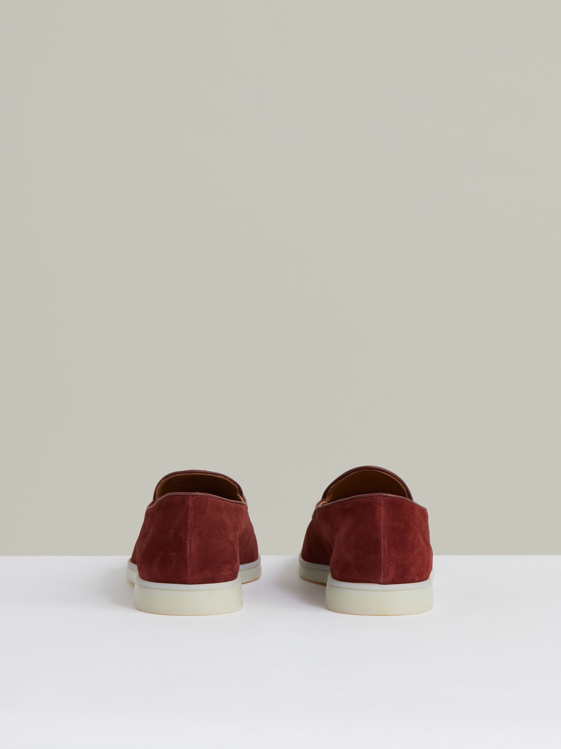 Suede Tassel Loafers in Maroon Red