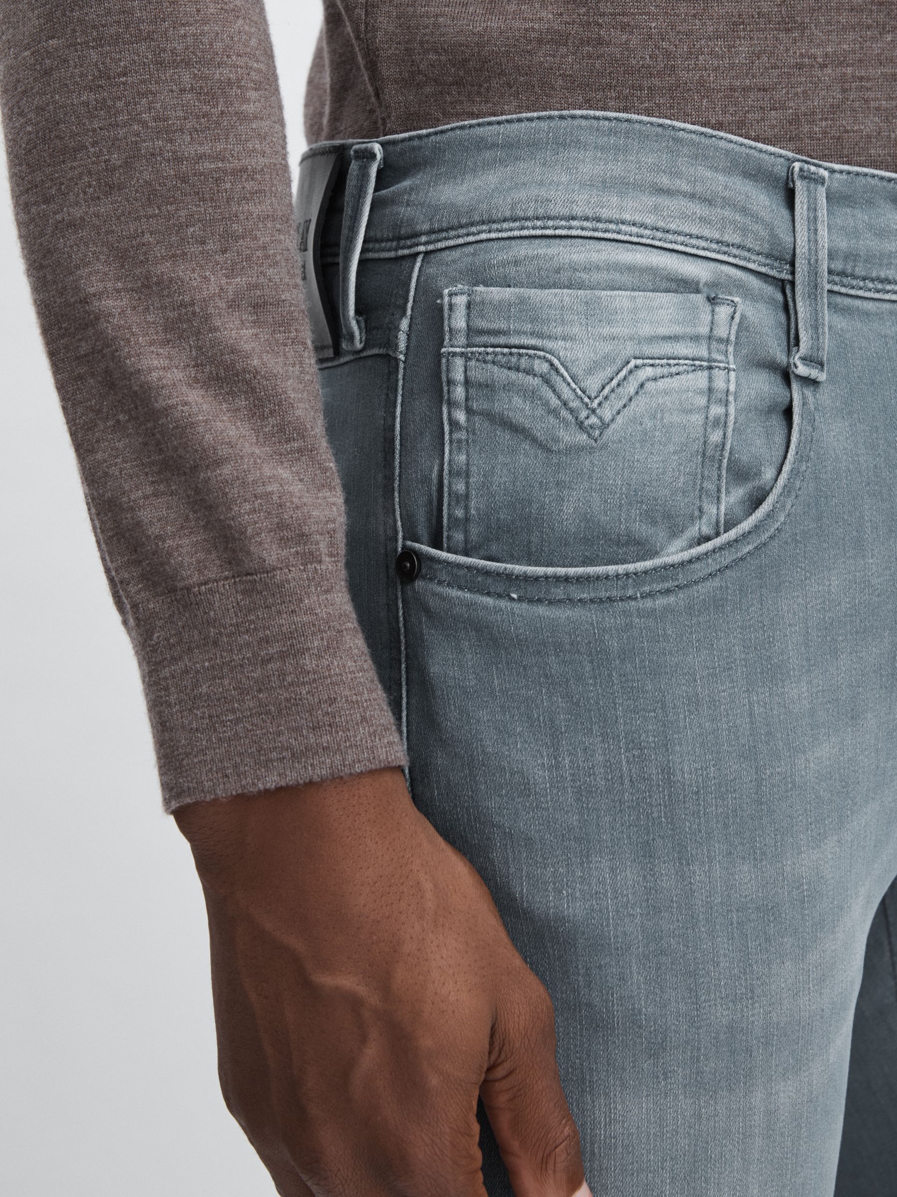 Replay Slim-Fit Hyperflex Jeans in Mid Grey