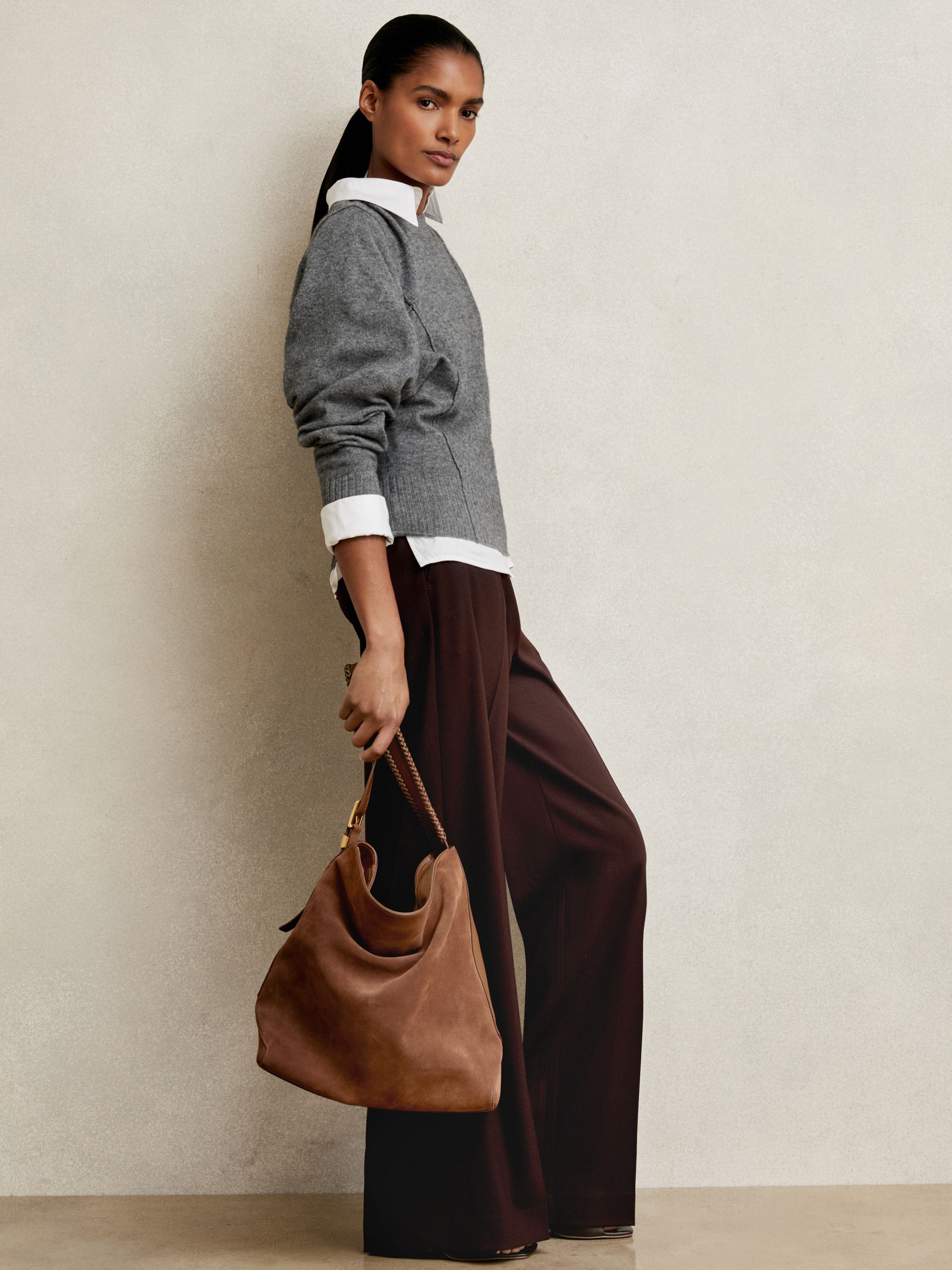 Wool-Blend Reverse-Seam Batwing Jumper With Cashmere in Charcoal