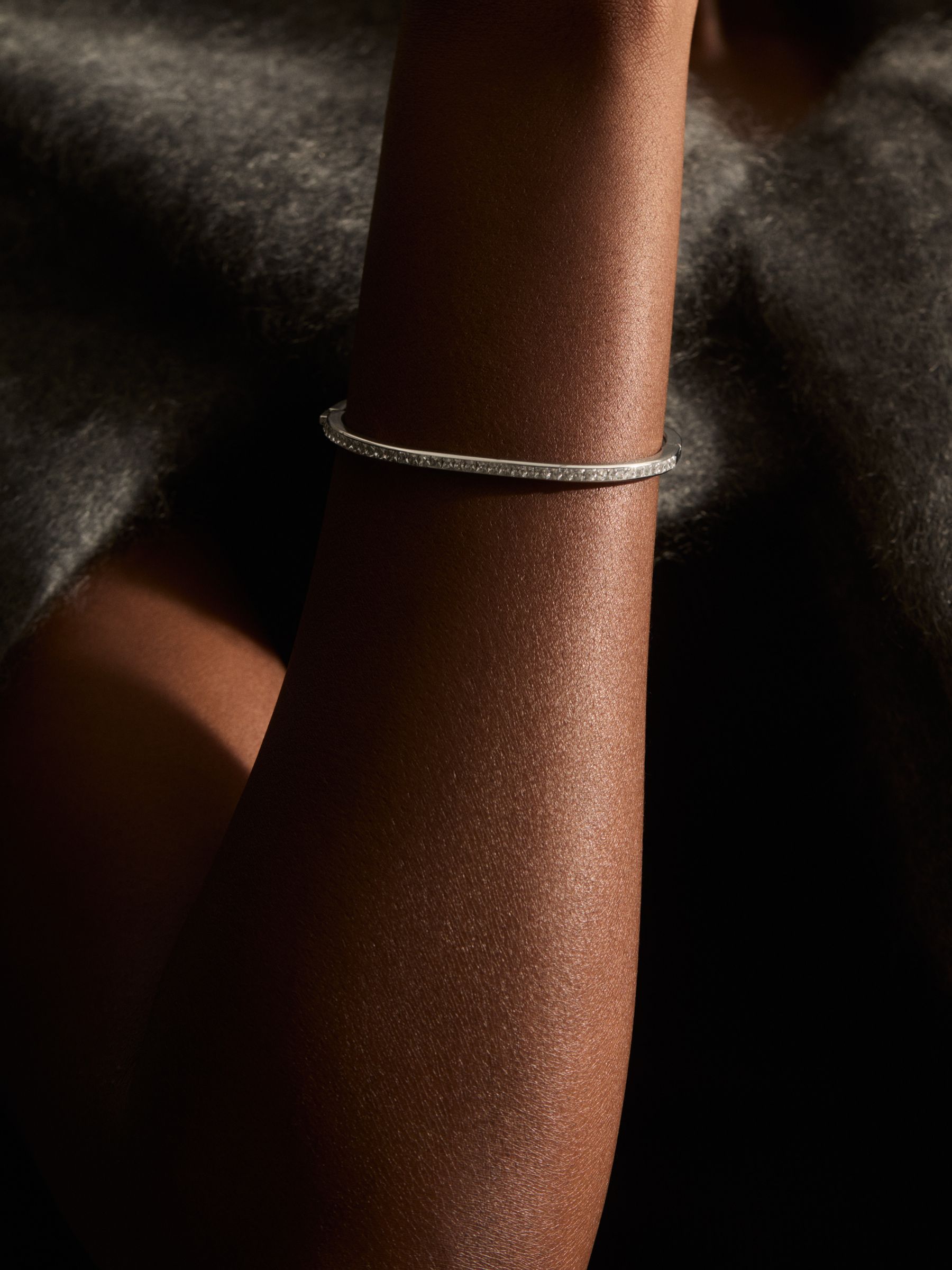 Hinged Crystal Cuff in Silver