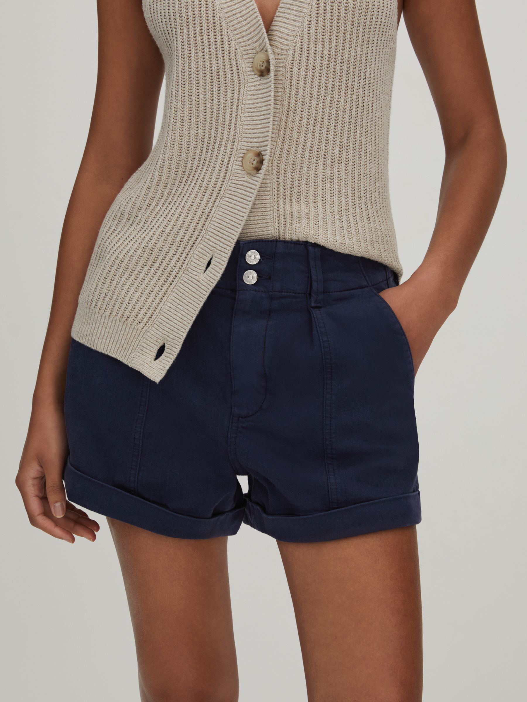 Paige High Rise Shorts With Turned-Up Hems in Navy