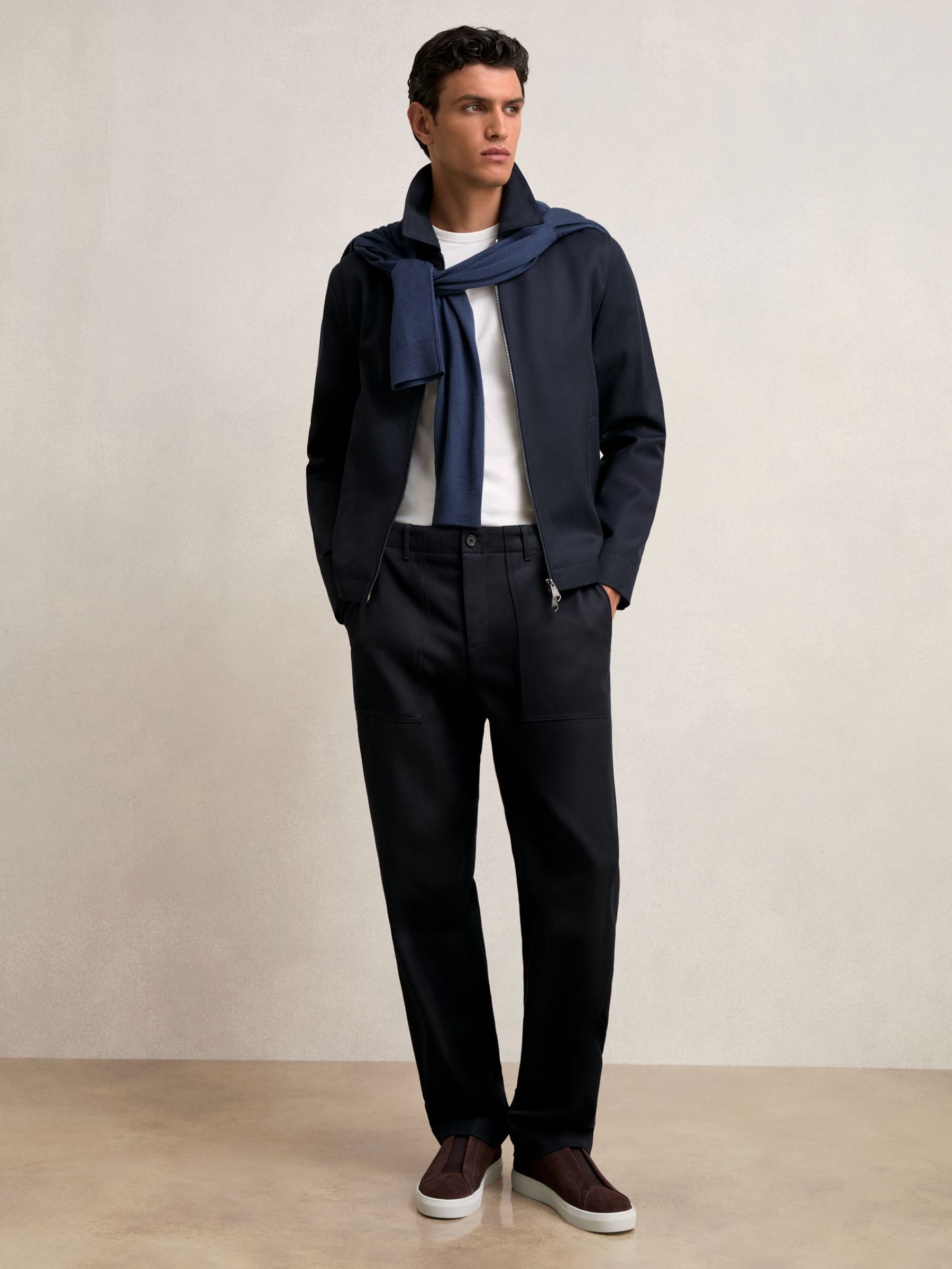 Lyocell Cotton Wide Utility Trousers in Navy