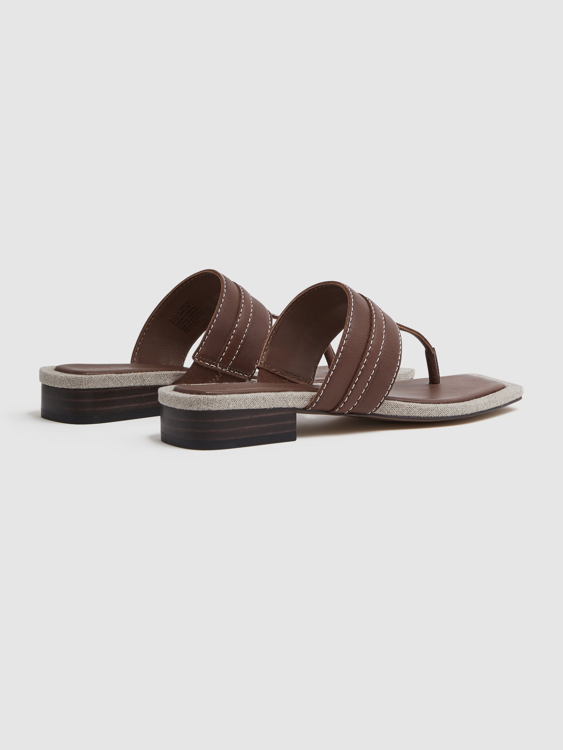 Leather Strap Thong Sandals in Tan