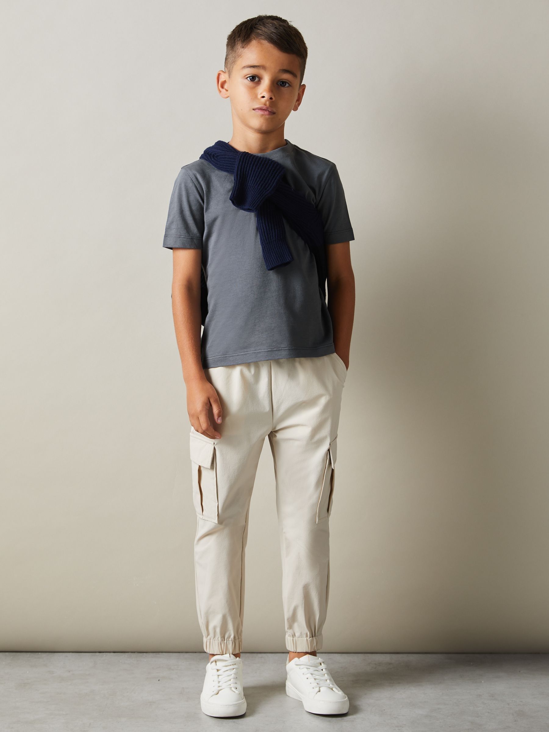 9-13 yrs Three Pack Of Crew Neck T-Shirts in White/Lichen Green/Steel Blue