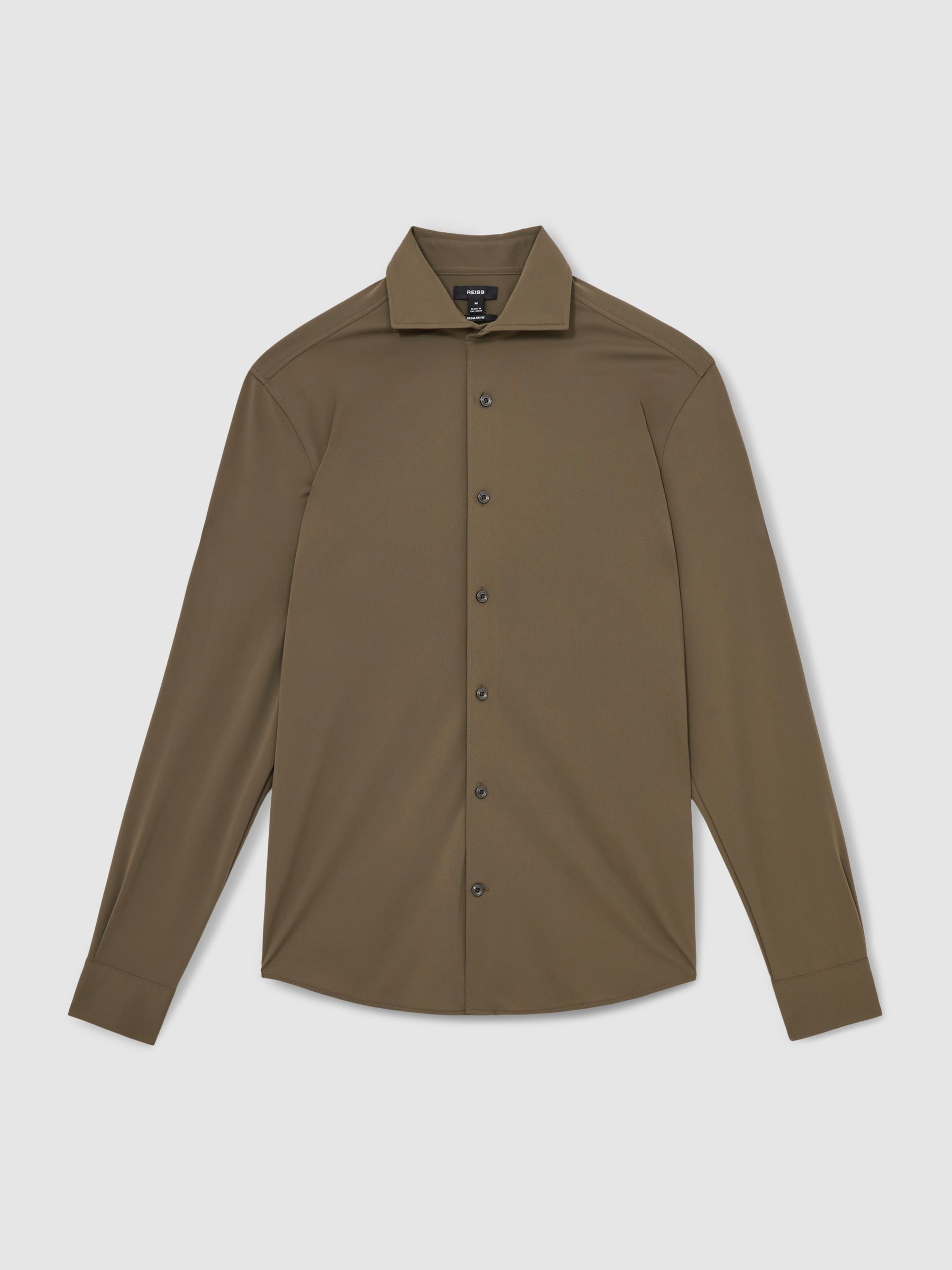 Stretch Jersey Cutaway-Collar Shirt in Olive Green