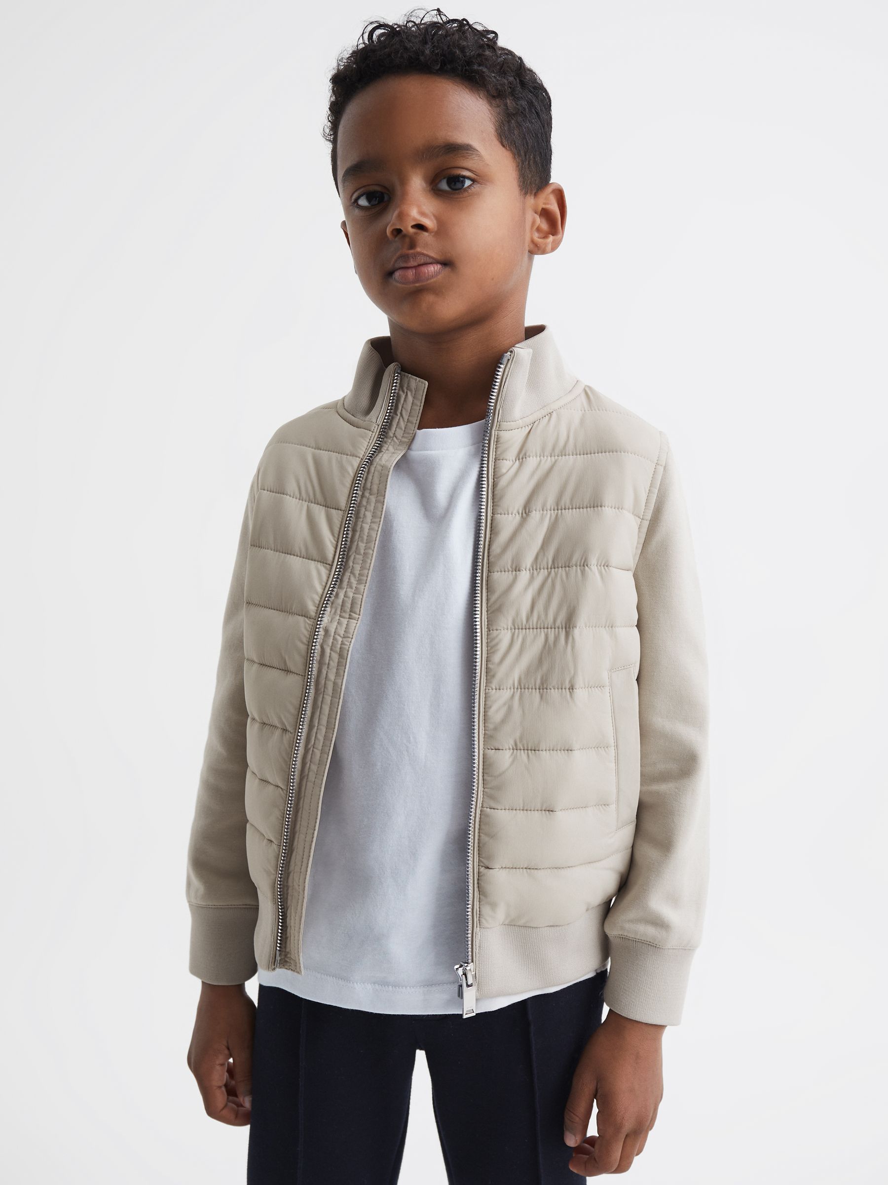 3-9 yrs Funnel Neck Quilted Hybrid Jacket in Stone
