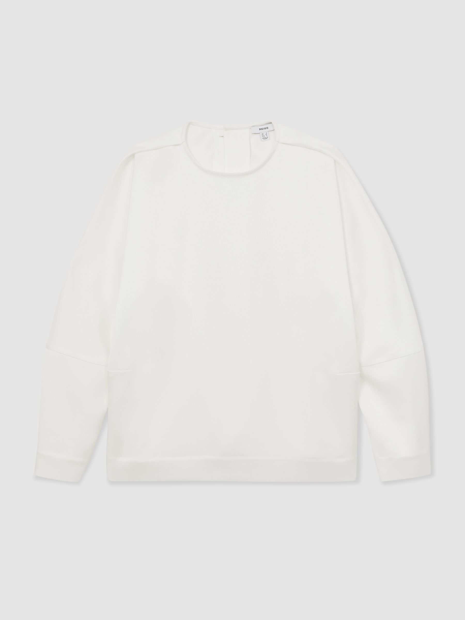 Satin Button-Back Long-Sleeve Top in Ivory