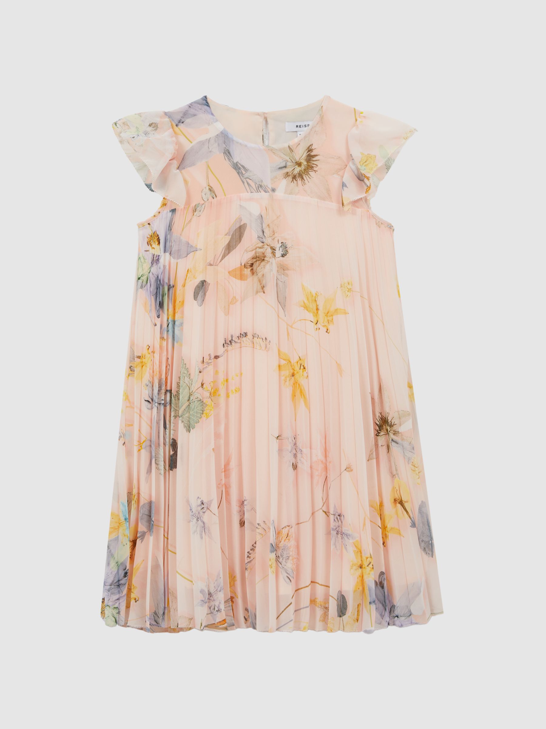 9-14 yrs Floral Pleated Cap Sleeve Dress in Pink