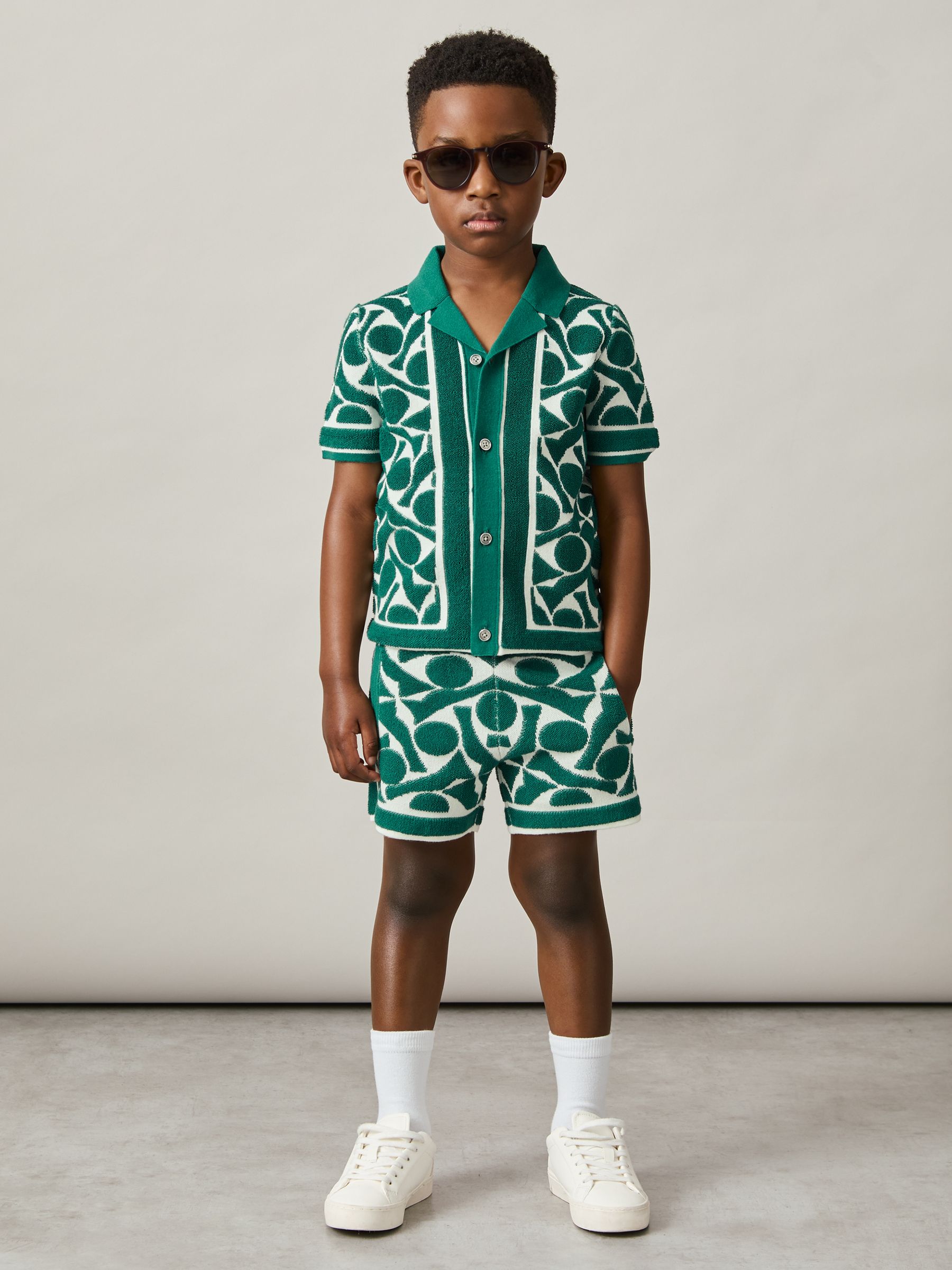 3-9 yrs Abstract-Pattern Towelling Shorts in Green/White