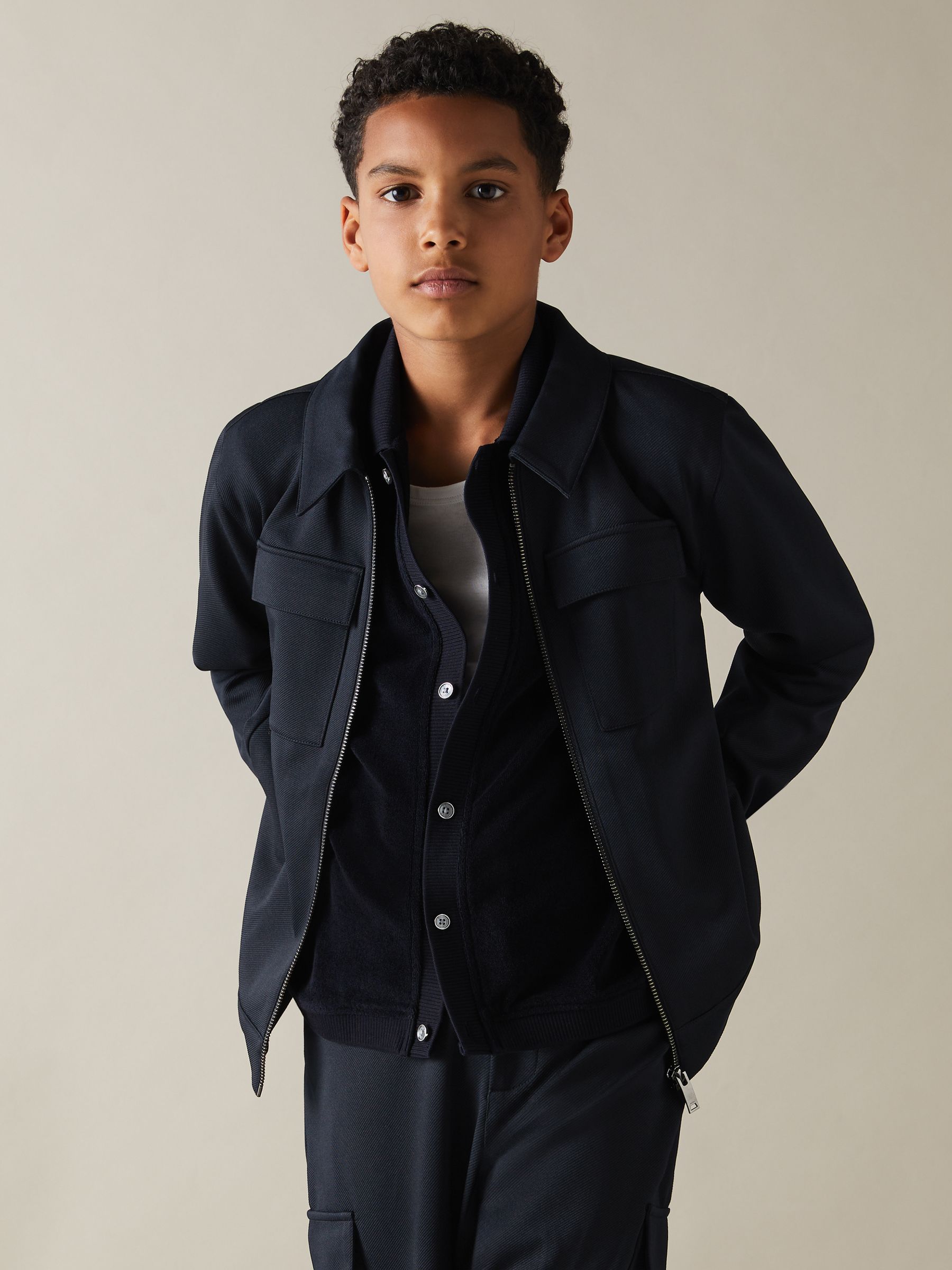 3-9 yrs Twill Zip-Front Jacket in Navy
